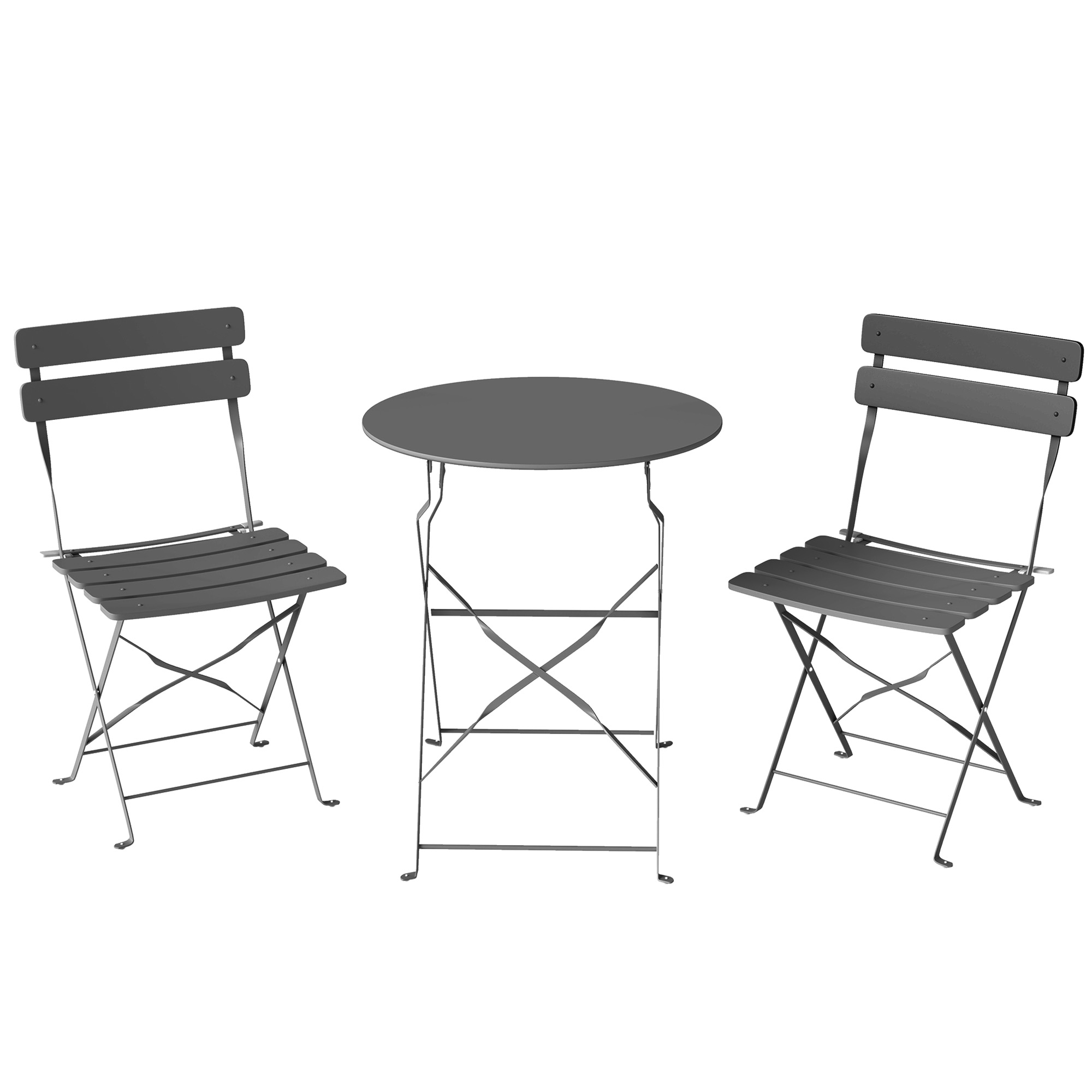 Outsunny 3-teiliges Bistro-Set – Klapptisch und 2 Klappstühle aus Metall mit doppeltem Rostschutz – Kompaktes Balkonsitzgruppe für Terrasse und Außenbereich, Anthrazitgrau   Aosom