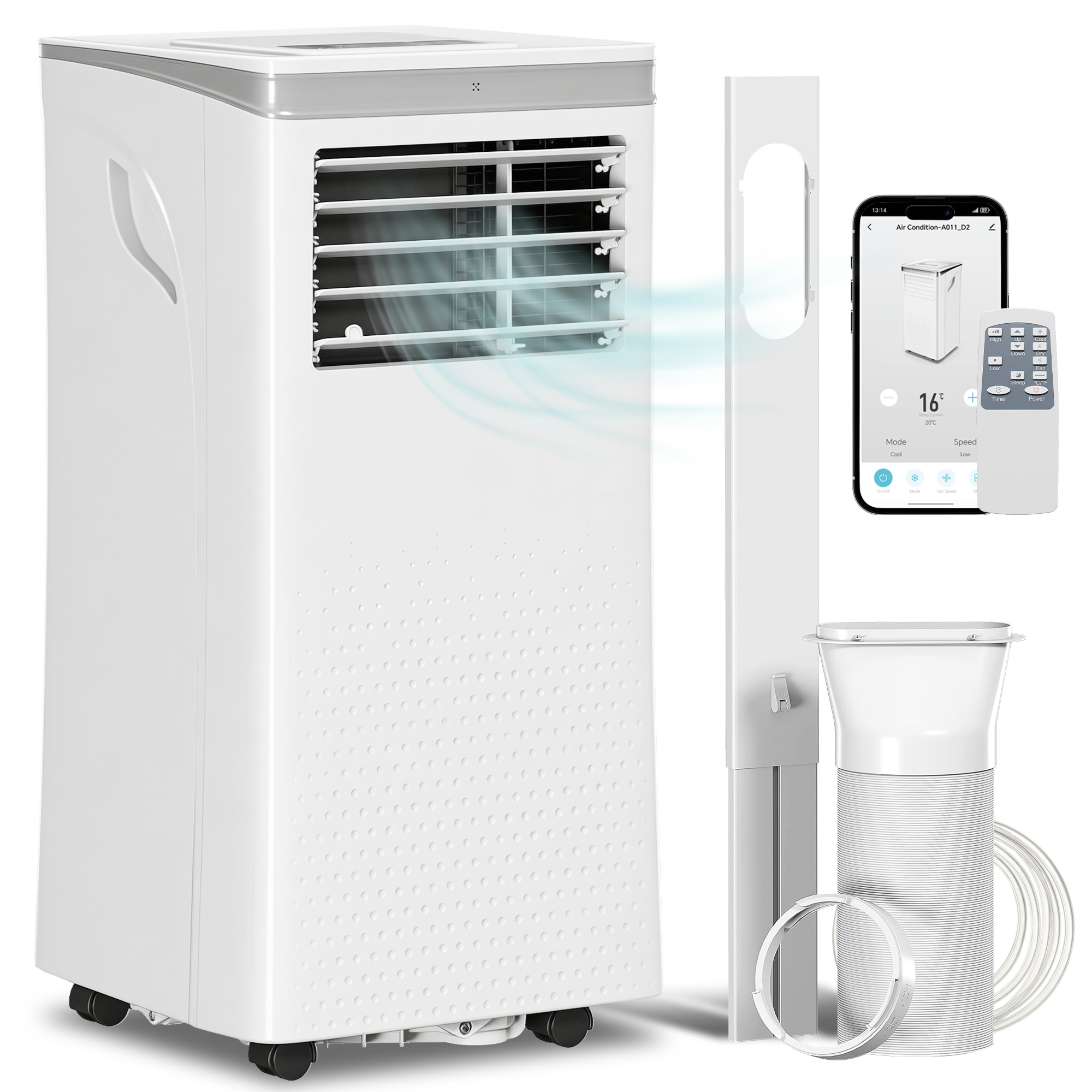 HOMCOM Mobiles Klimagerät 10000 BTU (ca. 2,93 kW), mobiles Klimagerät 4‑in‑1 Kühlen, Entfeuchten, Ventilator, Nachtmodus, WLAN, App & Sprachsteuerung, Fernbedienung, 24h‑Timer, 2 Stufen, 30 m², Energieklasse A   Aosom