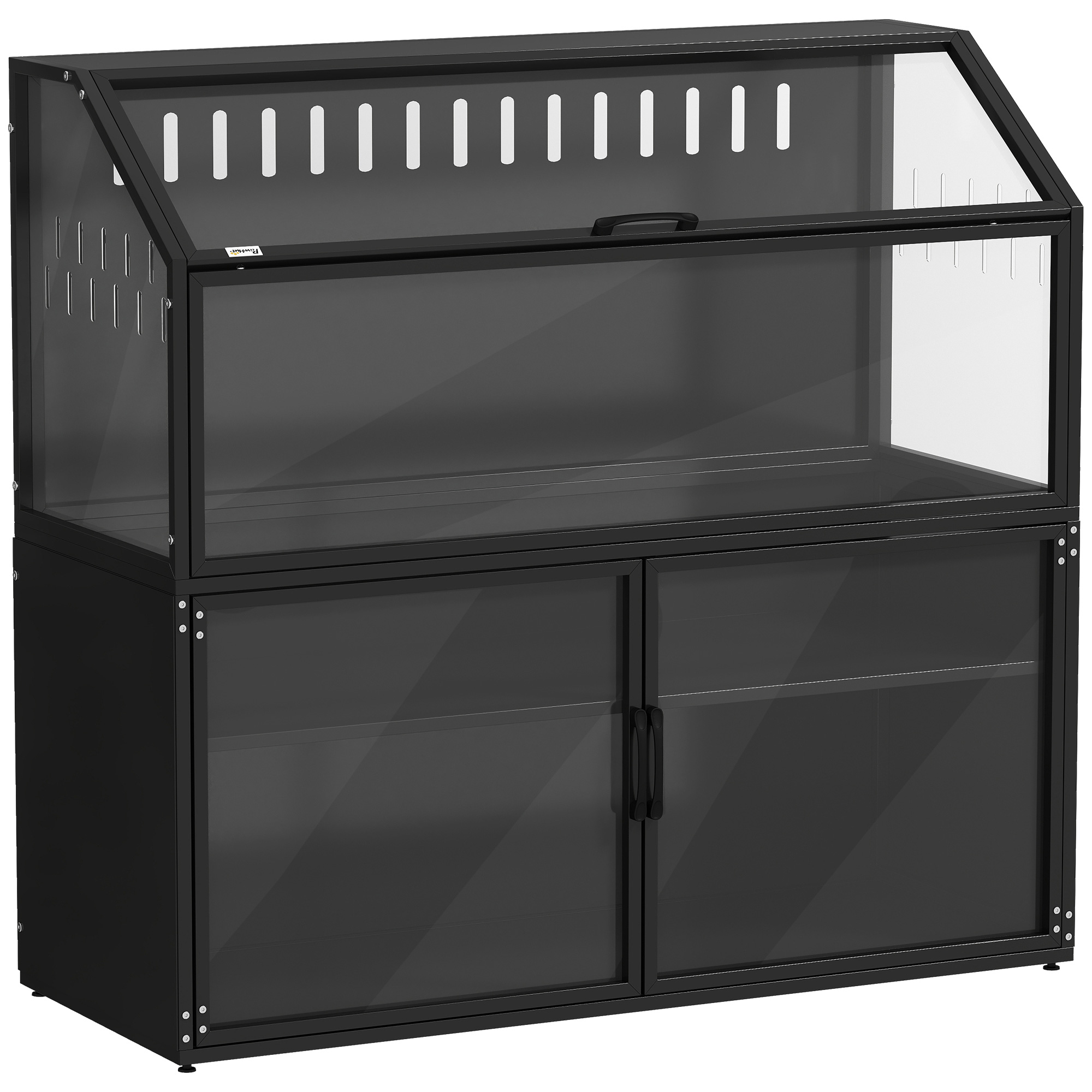 PawHut 2-in-1 Hamsterkäfig mit Aufbewahrungsschrank - Großes 104cm-Heim für Kleintiere aus Stahl und klarem Acryl - Großer Designkäfig für Syrische Hamster und Mäuse, Schwarz   Aosom