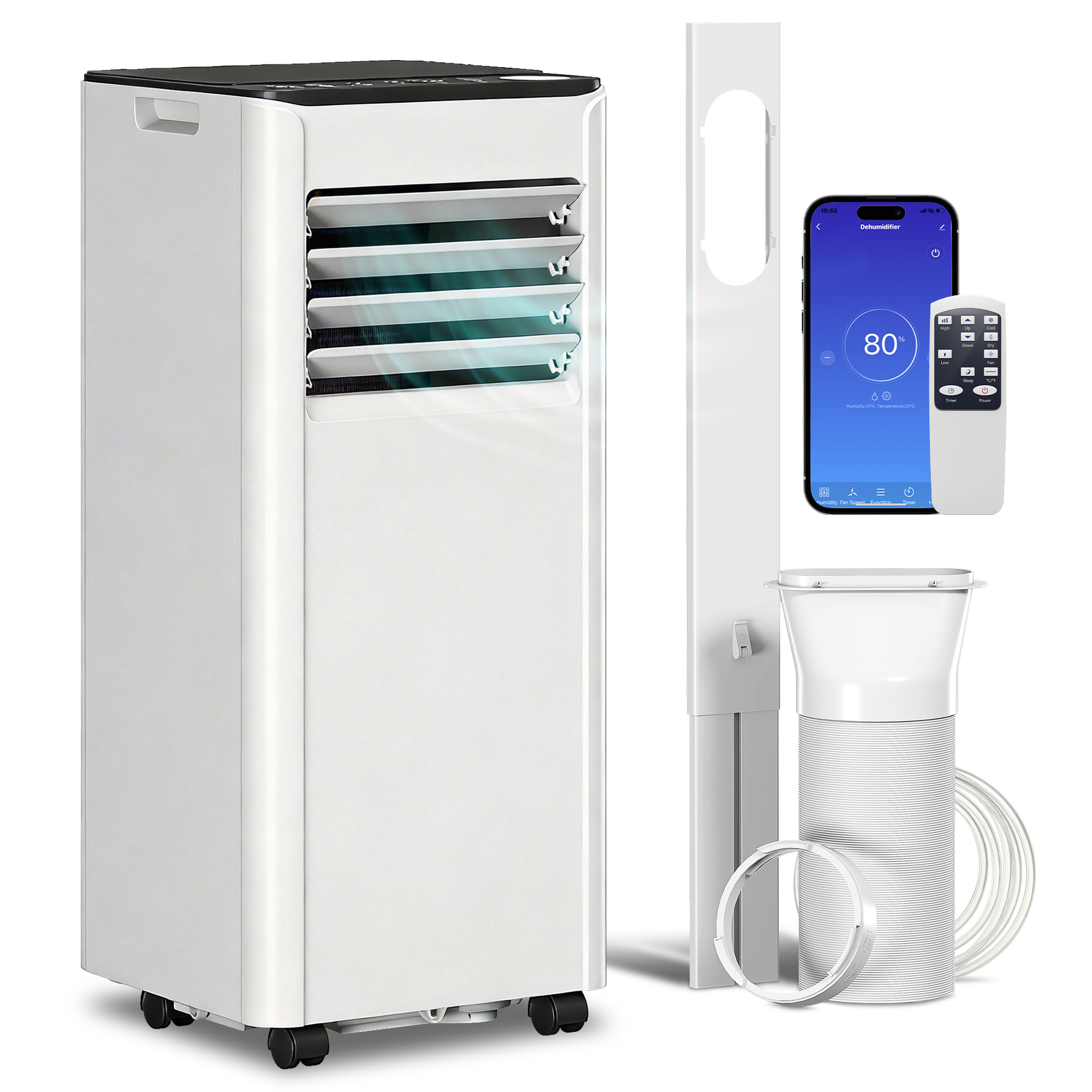 HOMCOM Mobiles Klimagerät 9000 BTU 2,6 kW 4-in-1 Kühlen Entfeuchten Ventilator Schlafmodus WLAN Alexa/Google Sprachsteuerung Fernbedienung Touch LED-Display Klasse A Timer 24H für 28 m²   Aosom