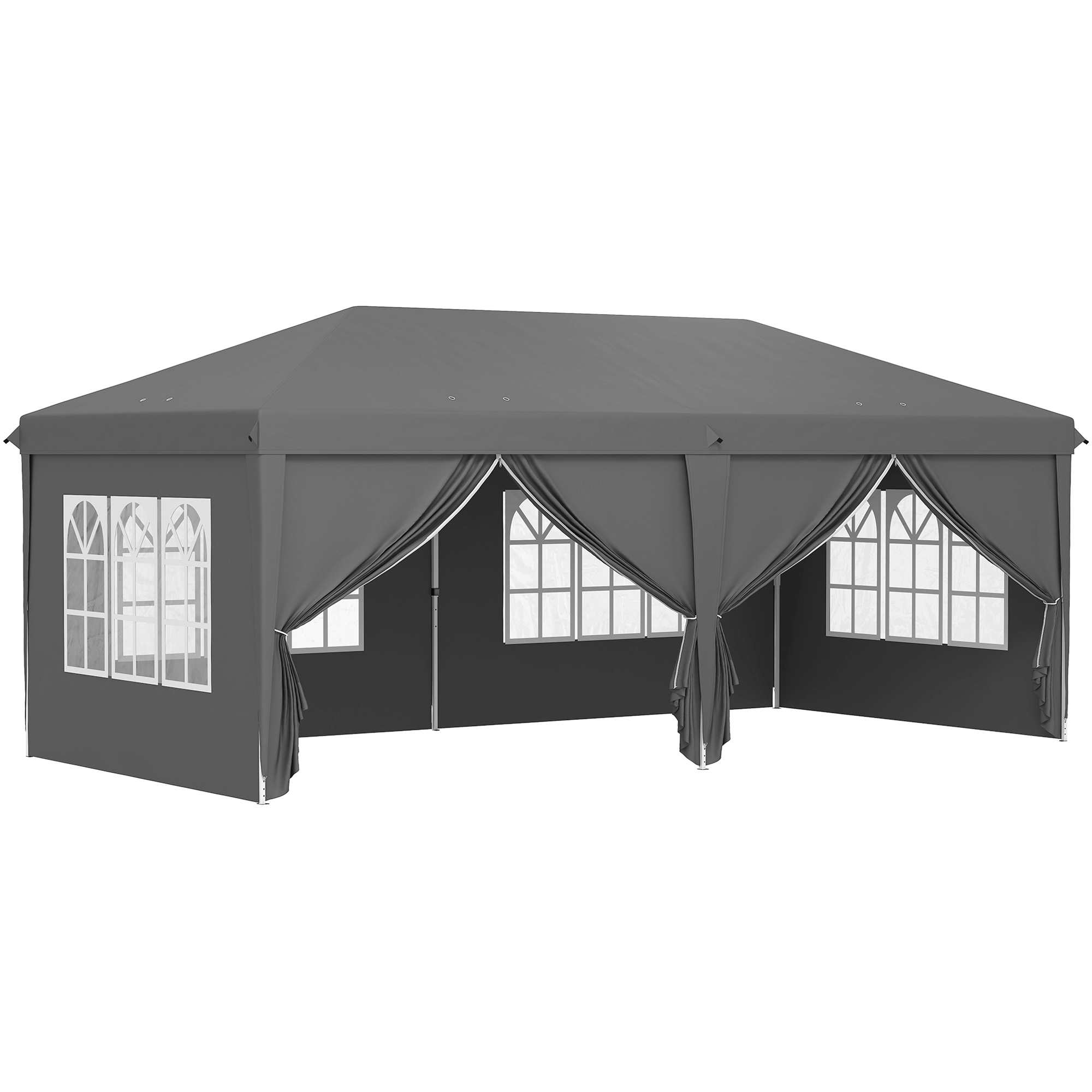 Outsunny Gartenpavillon 3x6m Faltpavillon mit abnehmbaren Seiten - Empfangszelt mit verstärkter Stahlkonstruktion - Pop-up Gartenüberdachung für Hochzeit, Party und Markt, Tragetasche, Dunkelgrau Aosom