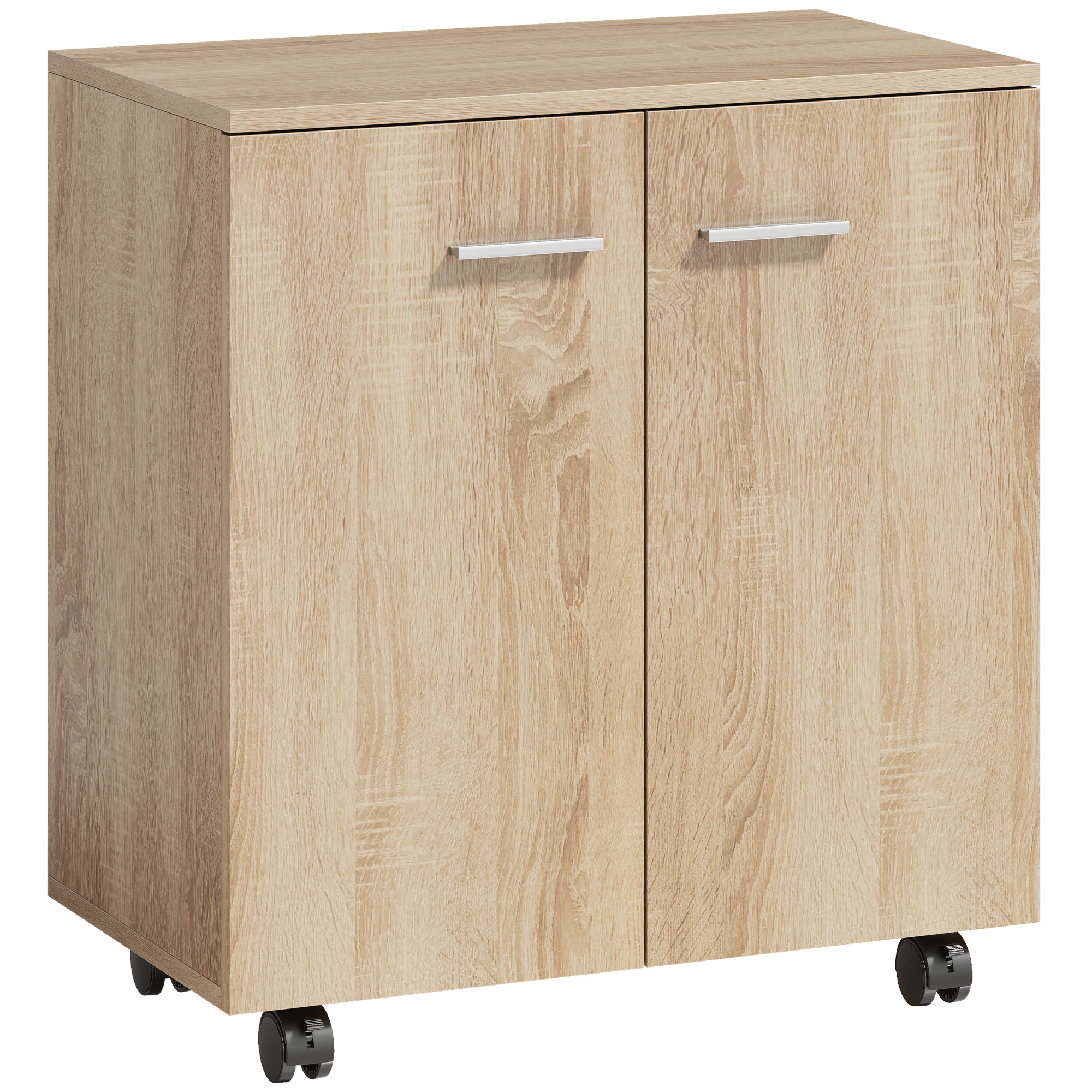 HOMCOM Sideboard auf Rollen, Sideboard mit 2 Türen und Regalen, für Wohnzimmer, Schlafzimmer, Büro, 60x35x65 cm, Natur   Aosom
