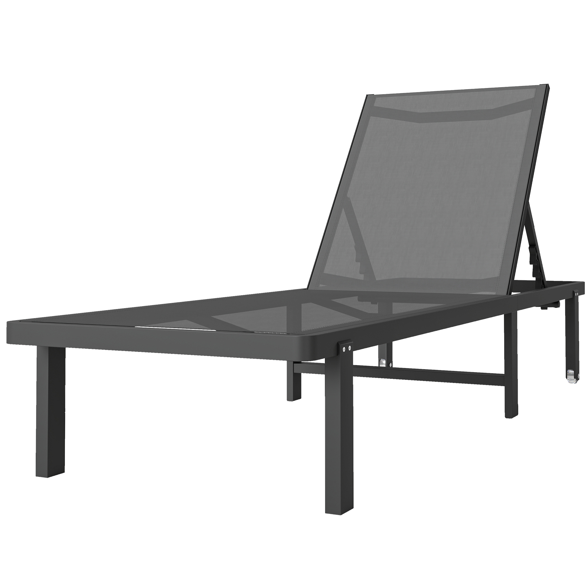 Outsunny Aluminium-Sonnenliege mit Rollen - Gartenliege verstellbar in 4 Positionen, Textilene 530 g/m² - Rostbeständige Pool-Liege, Dunkelgrau   Aosom