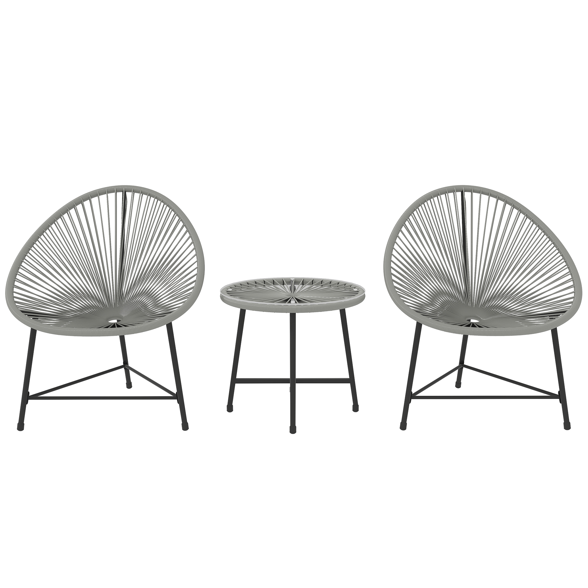 Outsunny Polyrattan Gartenmöbel Set, Outdoor Lounge Balkonmöbel für 2 Personen, 3-teilig Sitzgruppe mit 2 Stühle, Tisch, wetterfest Gartenlounge für Garten, Terrasse Balkon, Grau   Aosom