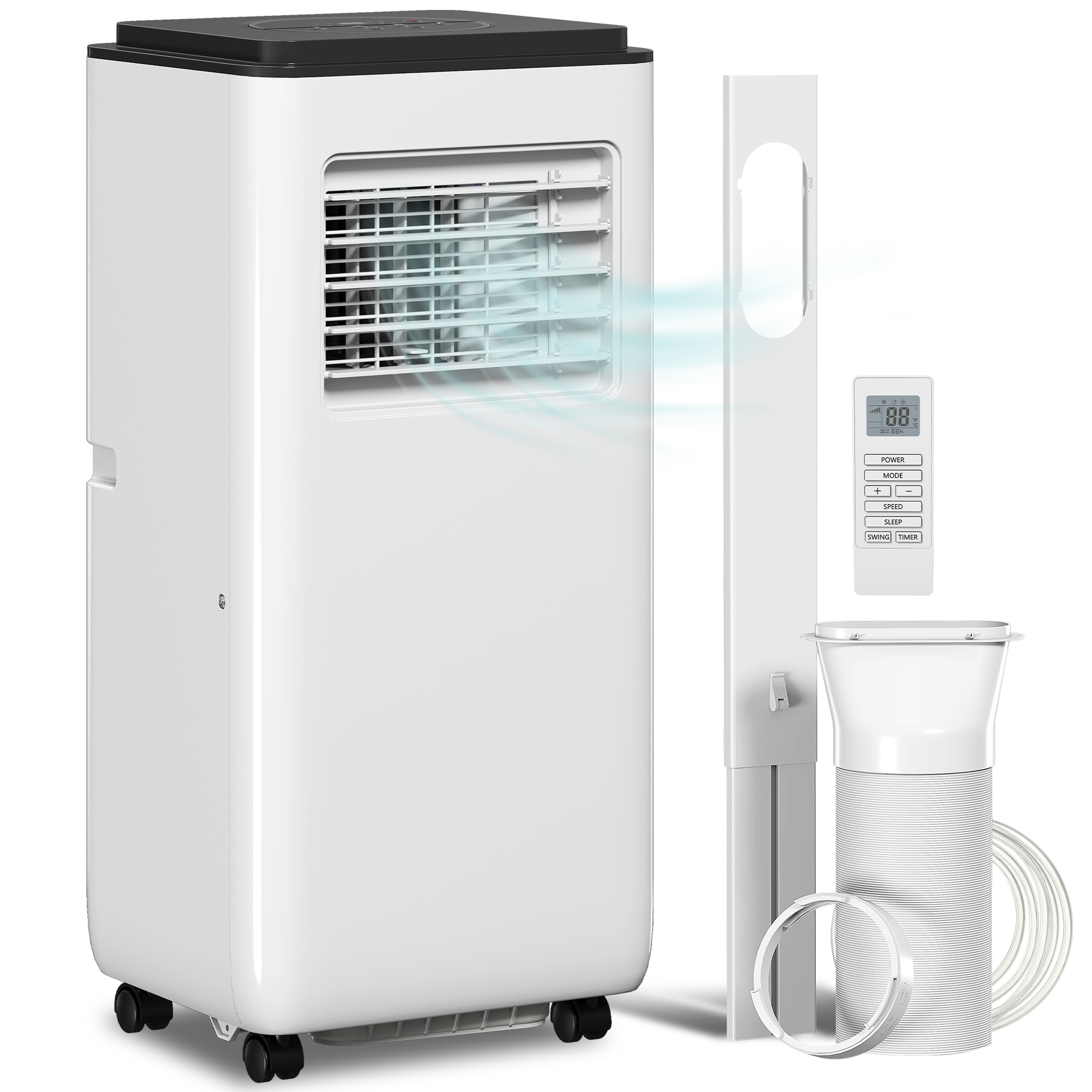 HOMCOM mobiles Klimagerät 9000 BTU (ca. 2,6 kW), 5‑in‑1: Kühlen, Entfeuchten, Ventilator, Auto, Nachtmodus, Fernbedienung, 2 Stufen, 24 Std. Timer, LED‑Display, bis 33 m², Klasse A   Aosom