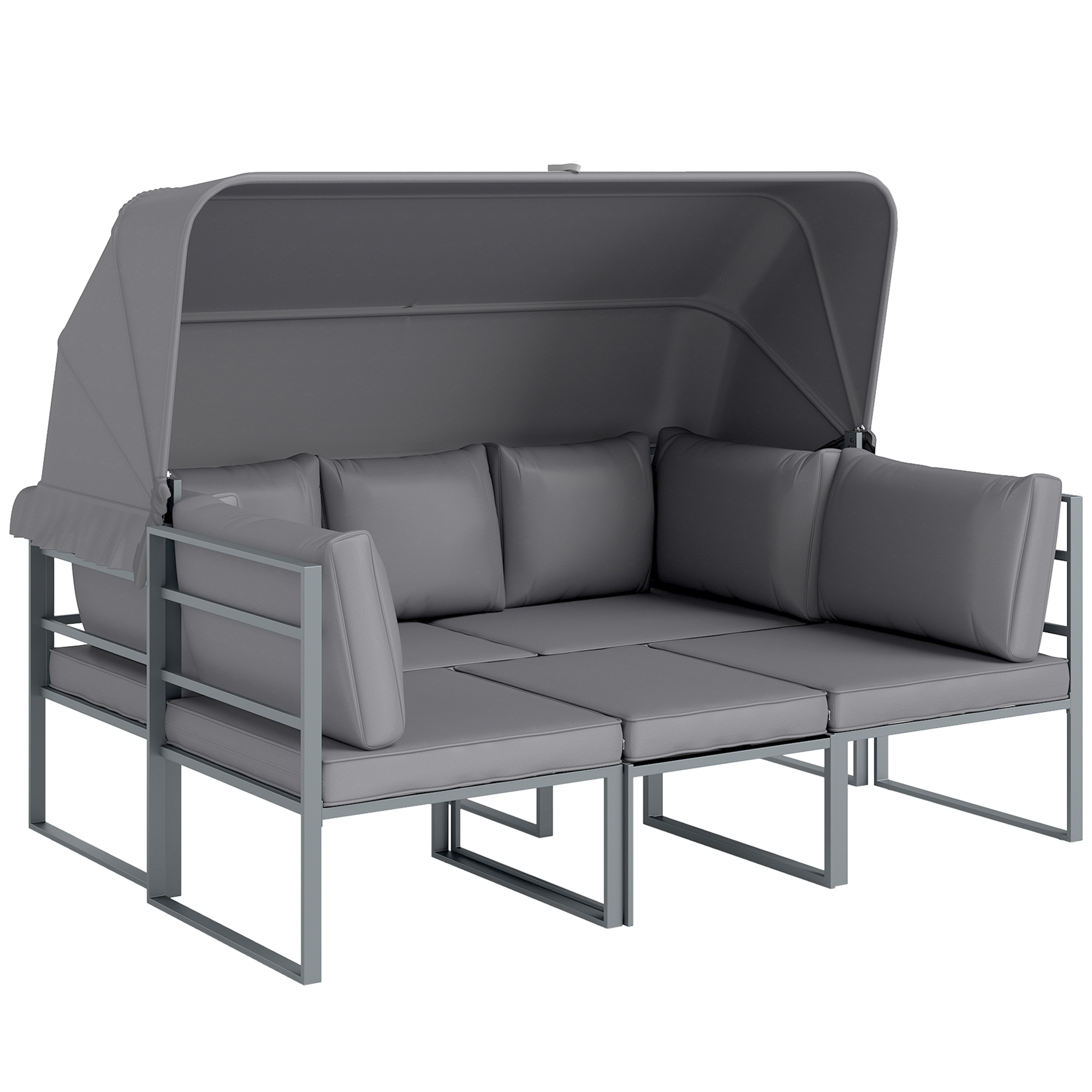Outsunny Gartenmöbel Set wetterfest Sitzgruppe für 5 Personen Gartenlounge mit 3er Sofa 2 Sessel Sonnendach Kissen Beistelltisch Outdoor Balkonmöbel-Set Terrassenmöbel für Garten Balkon Grau   Aosom