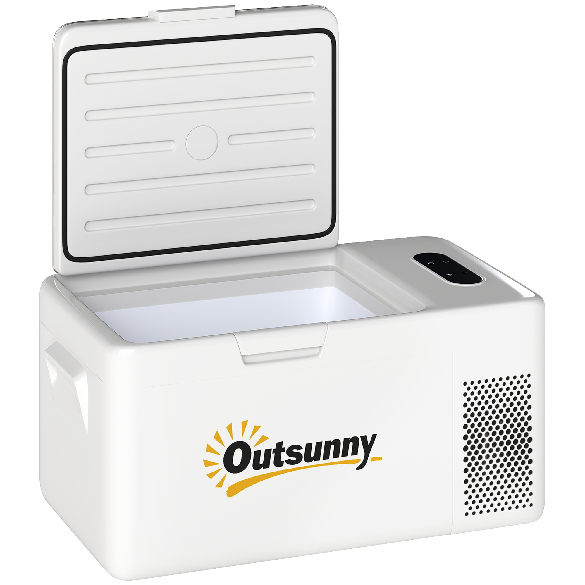 Outsunny 16,8 Liter Kompressor Kühlbox elektrische Kühlbox mit LED ECO-Modus Anschluss Kühlhaltefunktion leise Gefrierbox Thermobox Mini Kühlschrank 12/220 Volt für Auto Steckdose Camping Cremeweiß   Aosom
