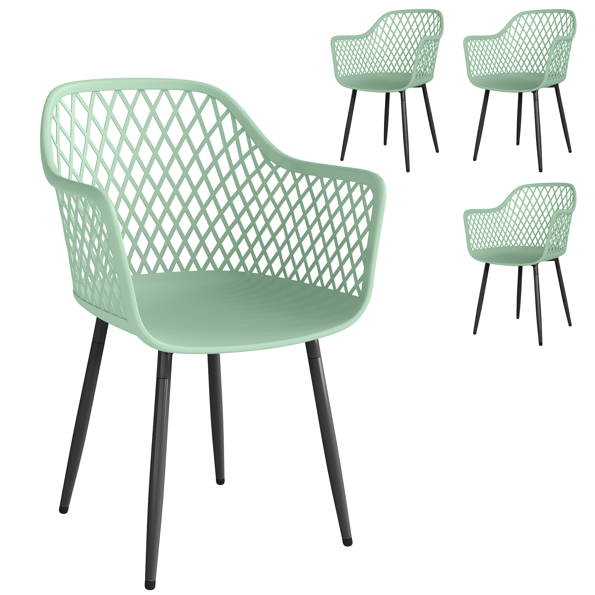 Outsunny Set 4 Gartenstühle aus UV-beständigem Polypropylen, Outdoor-Essstühle mit diamantförmiger Rückenlehne, Armlehnen, Metallbeine, für Patio Balkon Terrasse Außenbereich, 56x51x84 cm, Grün   Aosom