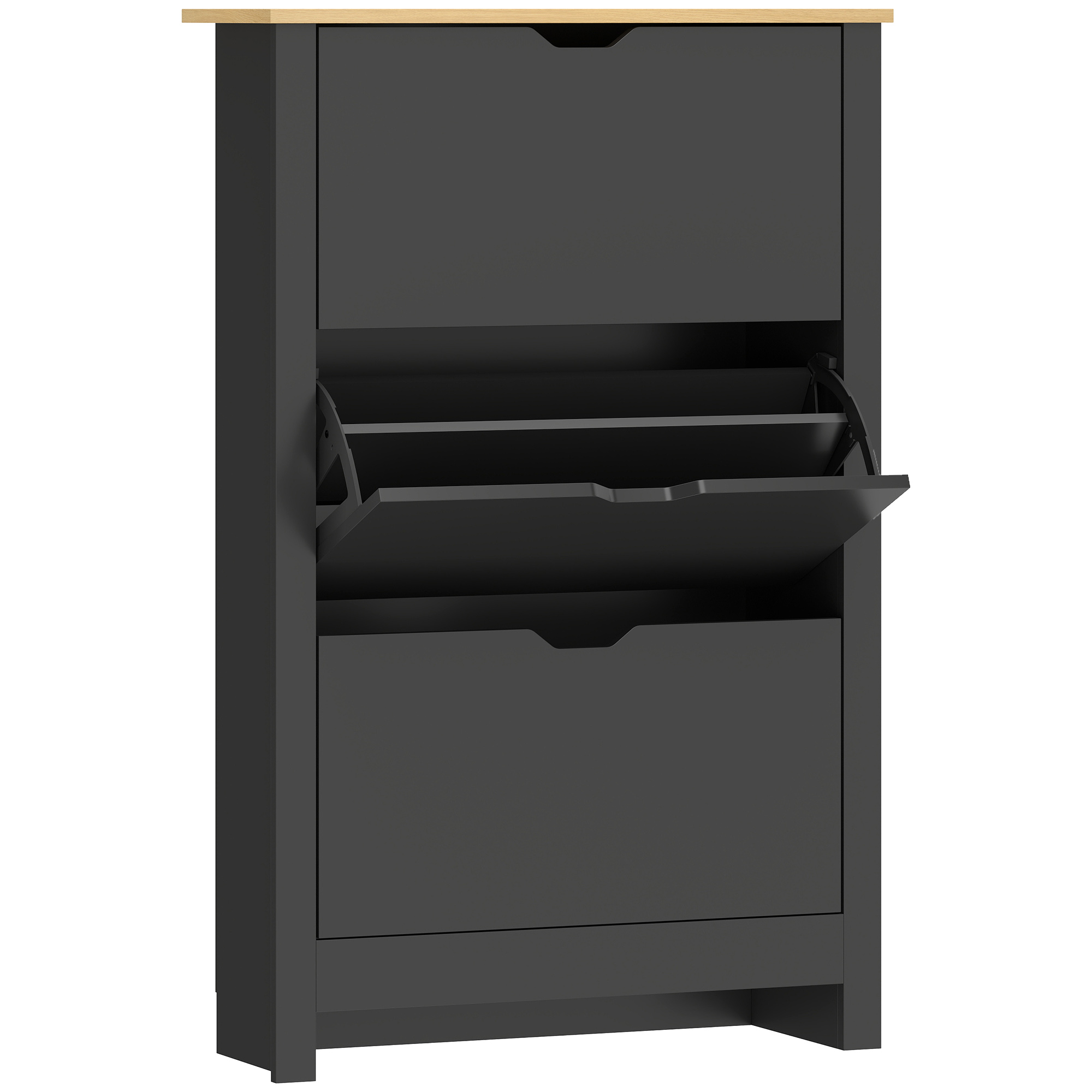 HOMCOM Schuhschrank für 18 Paar, schmaler Schuhschrank mit 3 Klappfächern und verstellbaren Einlegeböden, moderner Stil, für Flur, Eingangsbereich, 72 x 26 x 112 cm, schwarz und Naturholz   Aosom