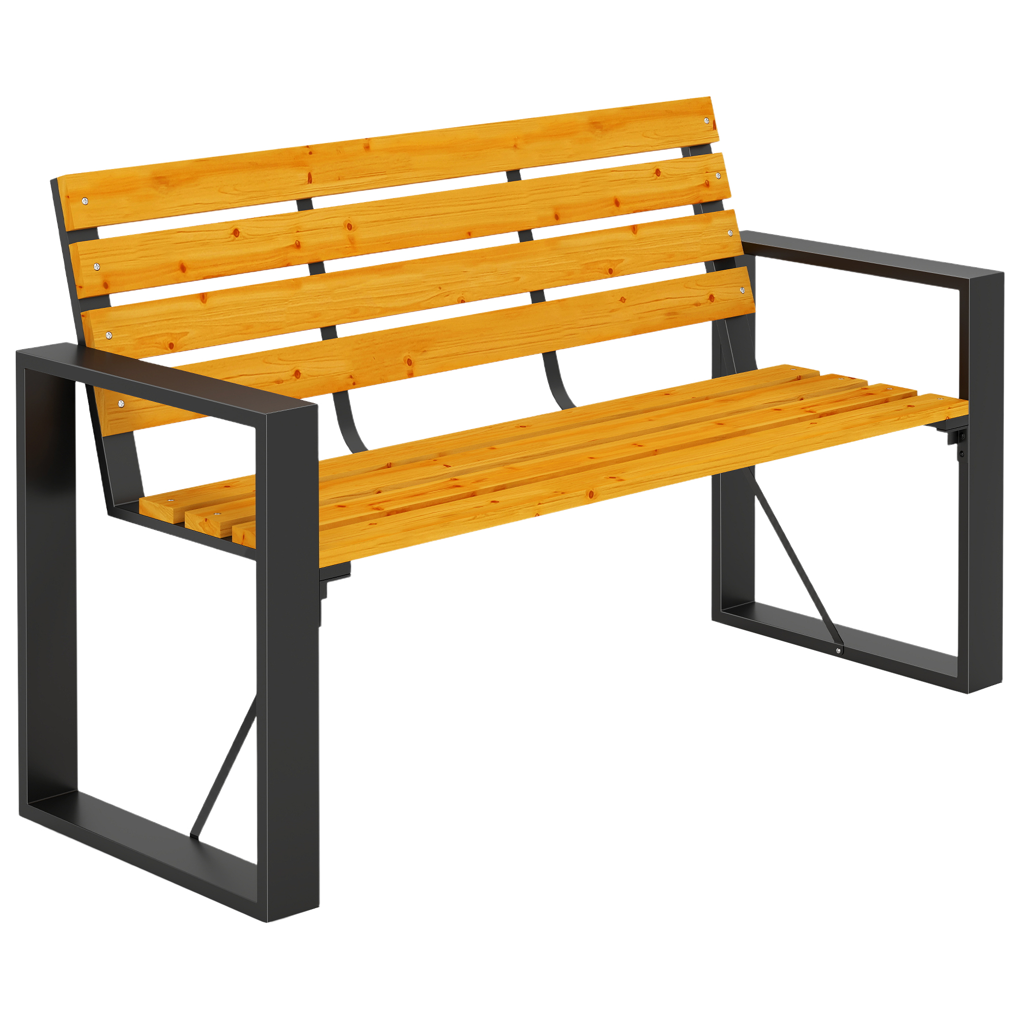 Outsunny Gartenbank 2-Sitzer Wetterfest Holzbank mit Lamelldesign Armlehnen, Holz Sitzbank bis 240 kg Balkonbank für 2 Personen, Garten Bank für Garten Balkon Terrasse 136 x 54 x 82 cm Naturholz   Aosom