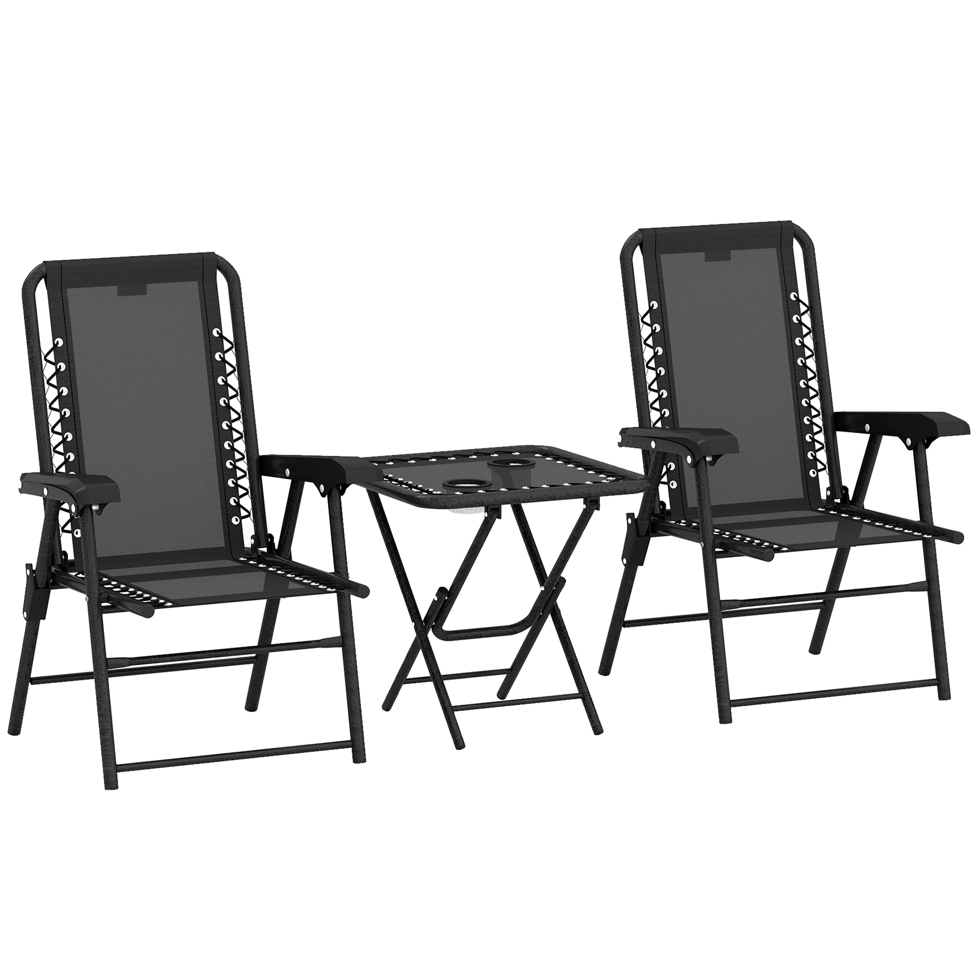 Outsunny Bistro Set 3-teilig aus Stahl Wetterfest Gartenmöbel Set mit klappbar Bistrotisch Becherhalter Gartenstühlen Outdoor Balkonmöbel Set Sitzgruppe Balkonset Gartengarnitur Schwarz   Aosom