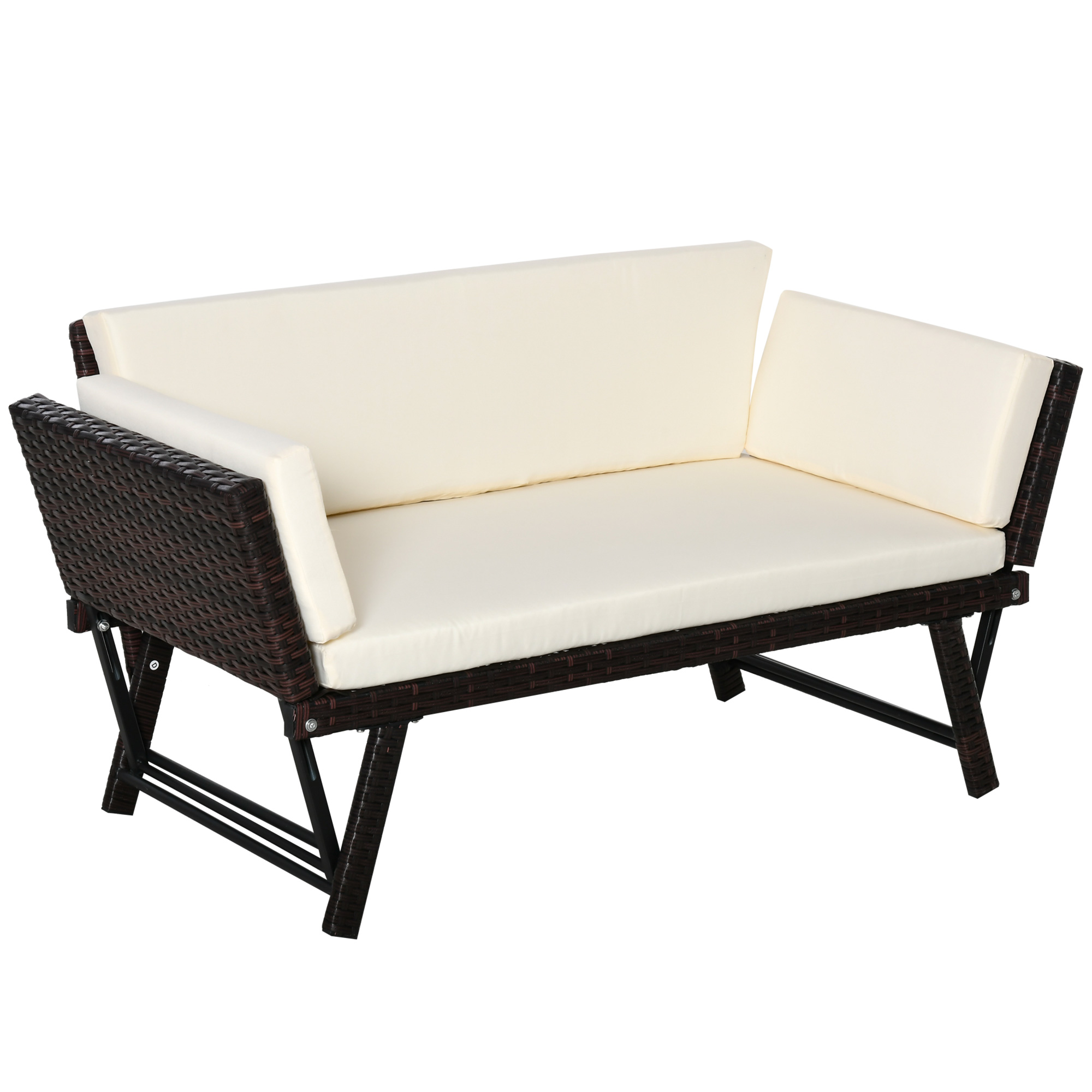 Outsunny Polyrattan Gartensofa 2 Sitzer klappbar Gartenmöbel Loungesofa mit Armlehnen Stahl Braun 129x63x67 cm für Terrasse & Balkon   Aosom.de