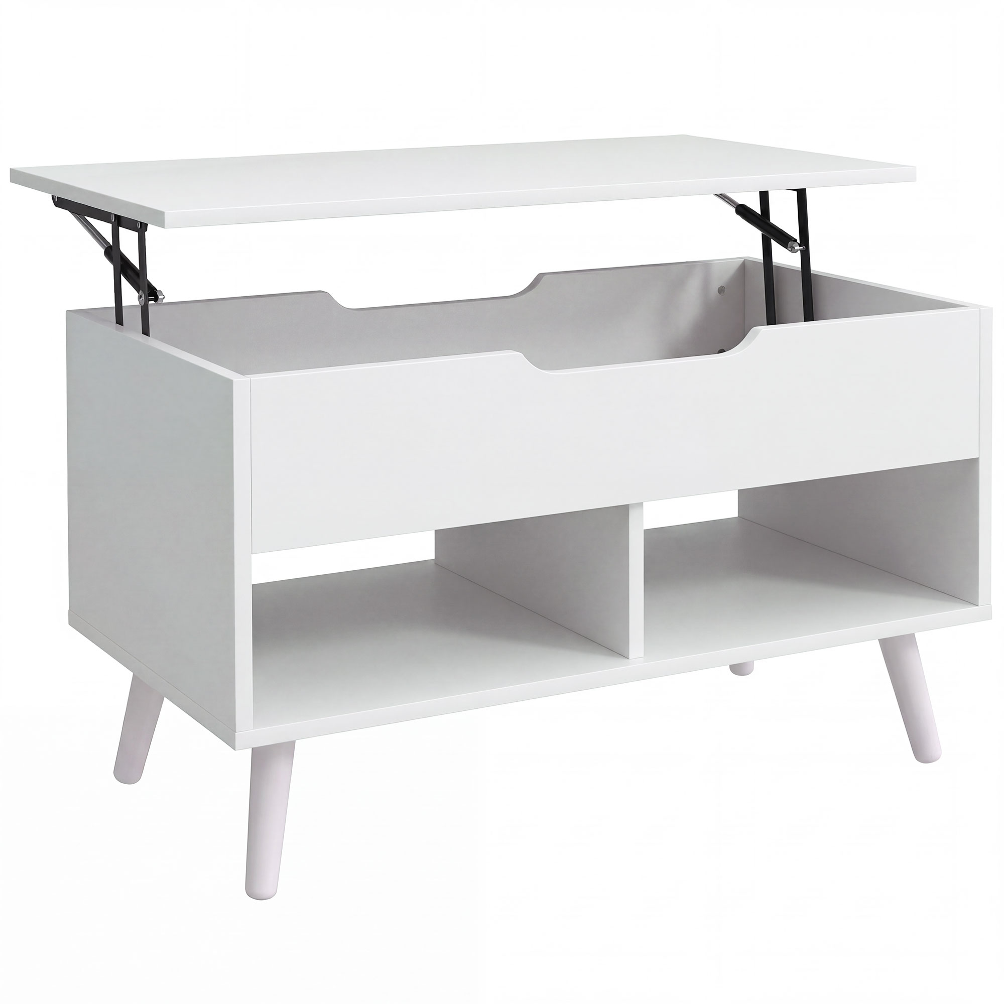 HOMCOM Industrieller Couchtisch mit höhenverstellbarer Platte, Moderner ausziehbarer Wohnzimmertisch mit Stauraum, Wohnzimmertisch für Zuhause, Büro, 75x40x58 cm, Weiß Aosom