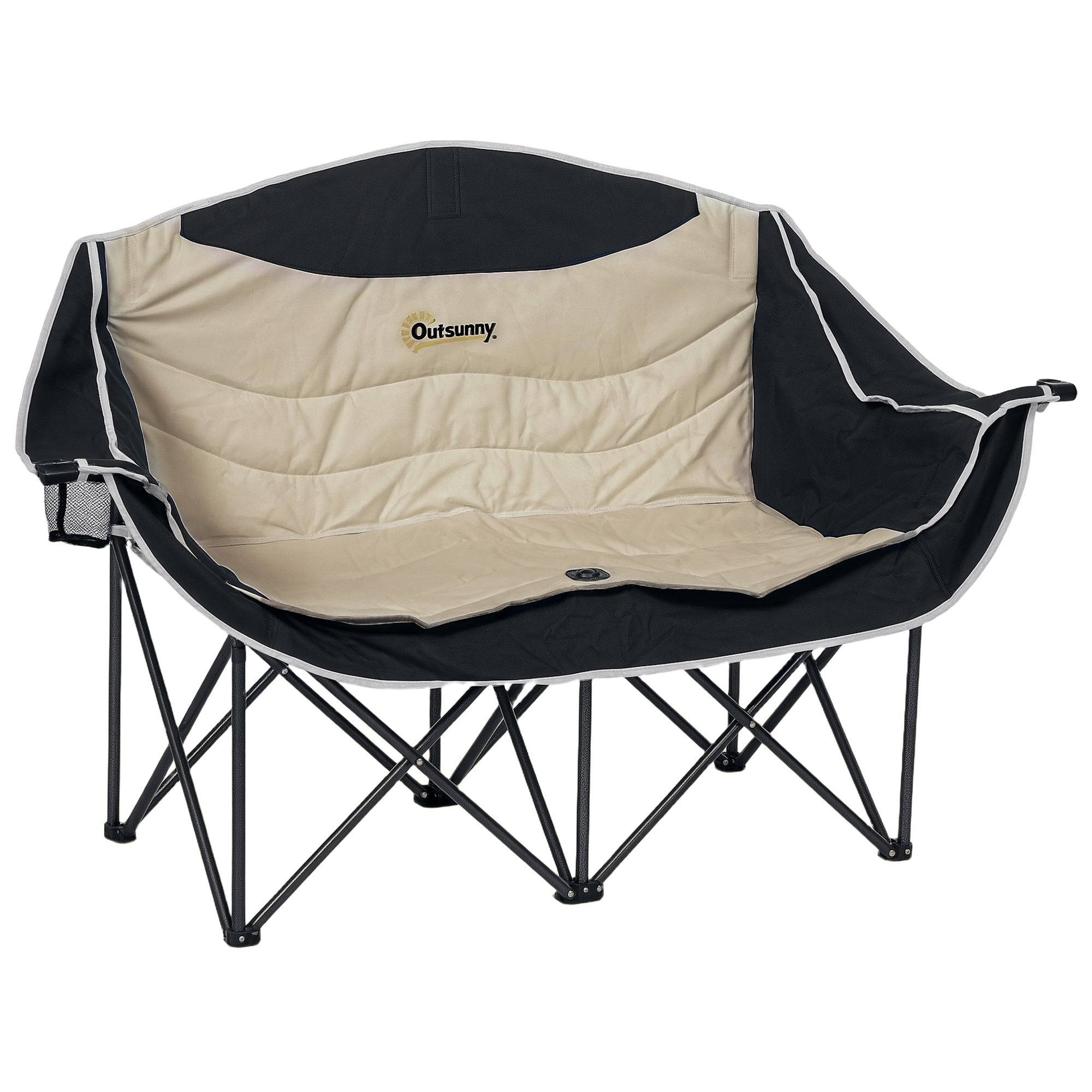 Outsunny Faltstuhl 2 Sitzer faltbar Campingstuhl mit Getränkehalter Tragetasche Outdoor Klappstuhl bis 250kg belastbar robust leicht gepolstert Angelstuhl Gartenstuhl für Garten Camping Strand Aosom