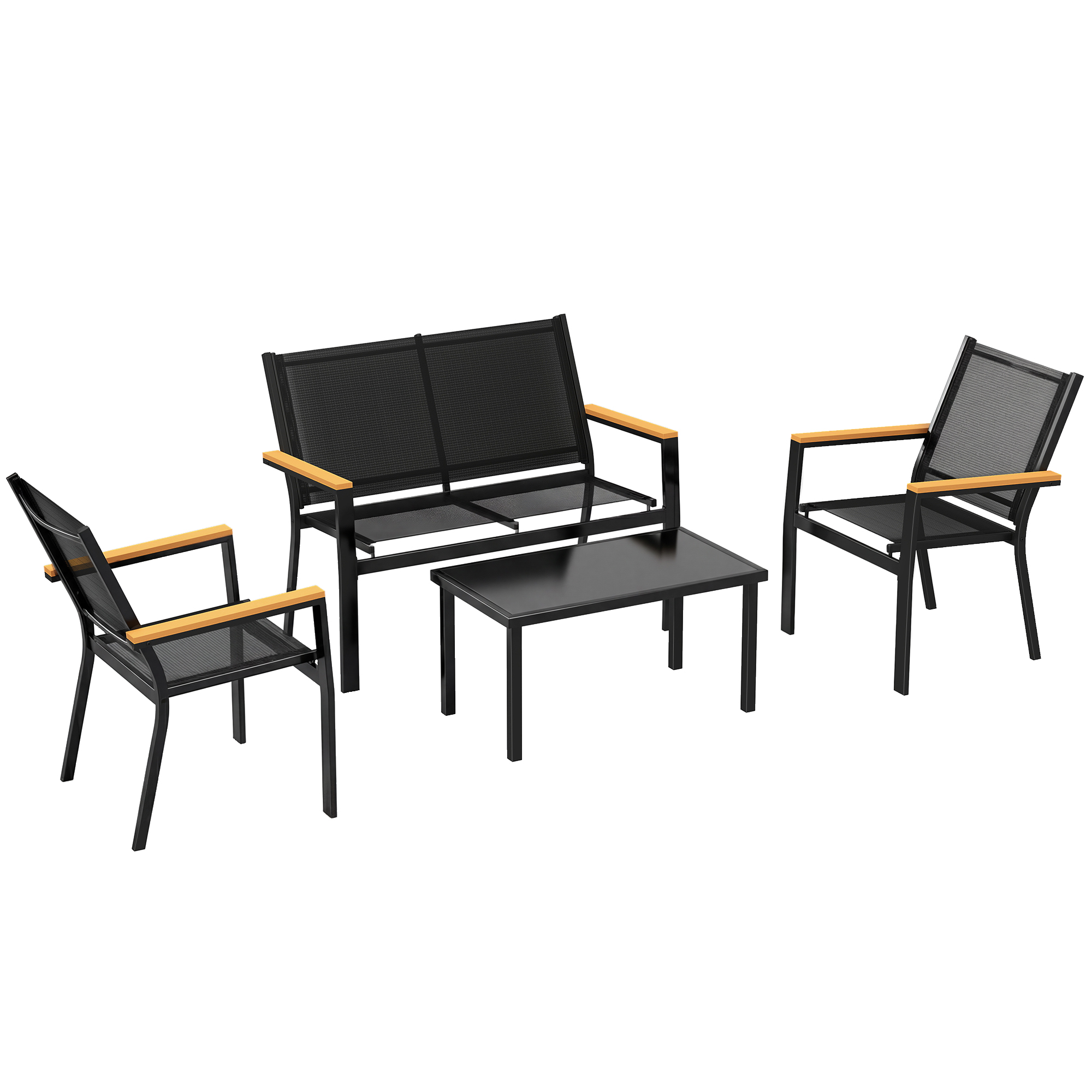 Outsunny Gartenmöbel Set Stahl Sitzgruppe für 4 Personen Gartenlounge mit 2er Sofa Stuhl Beistelltisch Outdoor Balkonmöbel-Set Terrassenmöbel für Garten Balkon Schwarz   Aosom