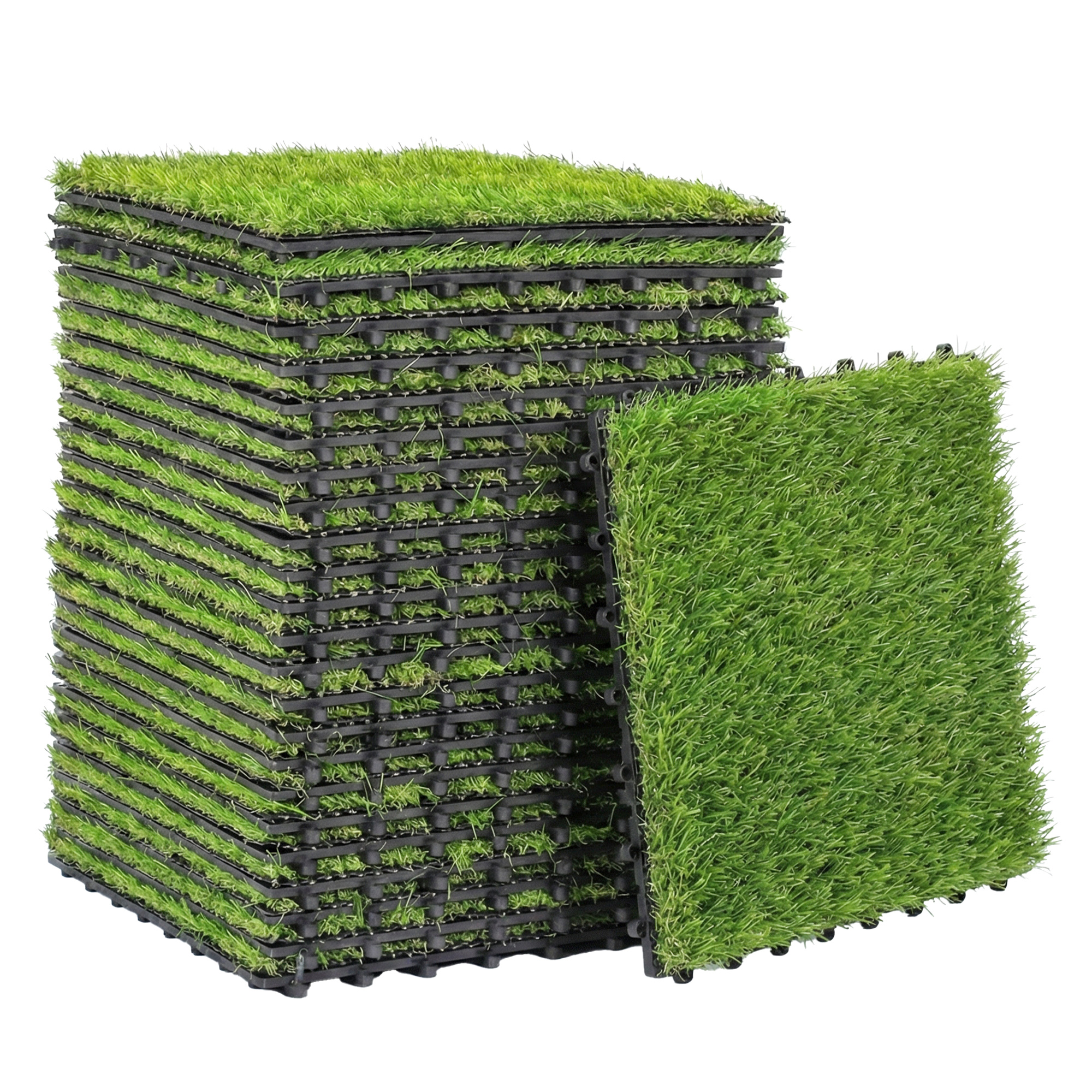 Outsunny 22er Set Kunstrasen Fliesen 30x30 cm Rasenfliesen mit Drainagesystem, 2m² Rasenteppich Kunststoff Grasmatte Künstlicher Rasen Bodenbelag Grasfliese für Balkon, Terrasse Garten Outdoor Grün   Aosom