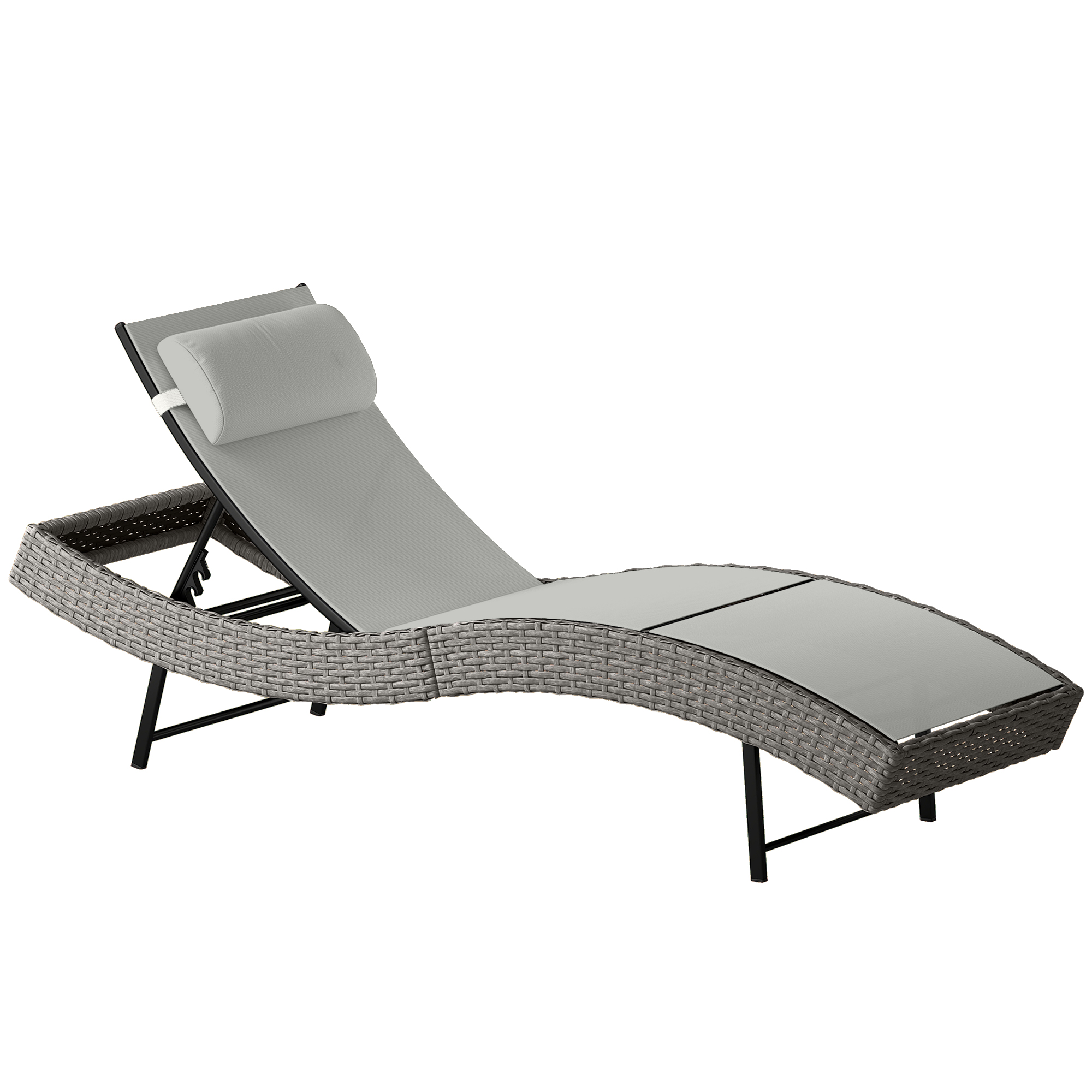 Outsunny Poly Rattan Sonnenliege S-förmige Gartenliege mit 5-fach verstellbare Rückenlehne Kopfstütze atmungsaktive UV-beständige Relaxliege Outdoor Rattan Liege Gartenmöbel für Garten Pool Hellgrau Aosom