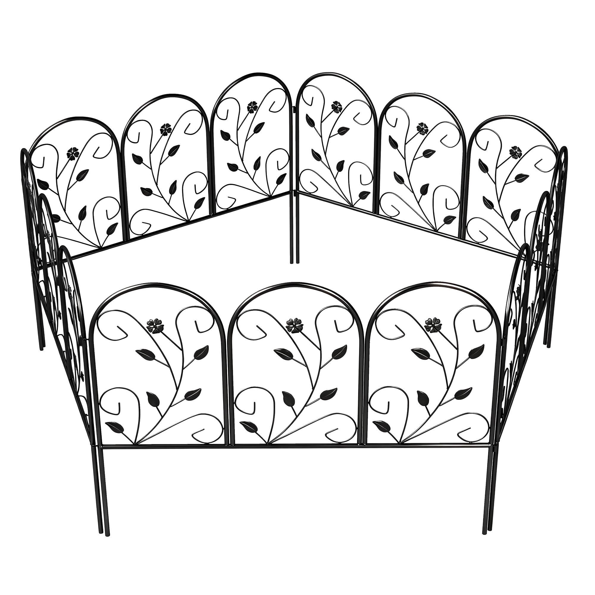 Outsunny Gartenzaun Zaun aus Metall 80 x 60 cm Dekorativer Gitterzaun Set Hundezaun Oberbogen Zaun Landschaftszaun für Garten Blumenbeete Tierbarriere Außenbereich Schwarz   Aosom