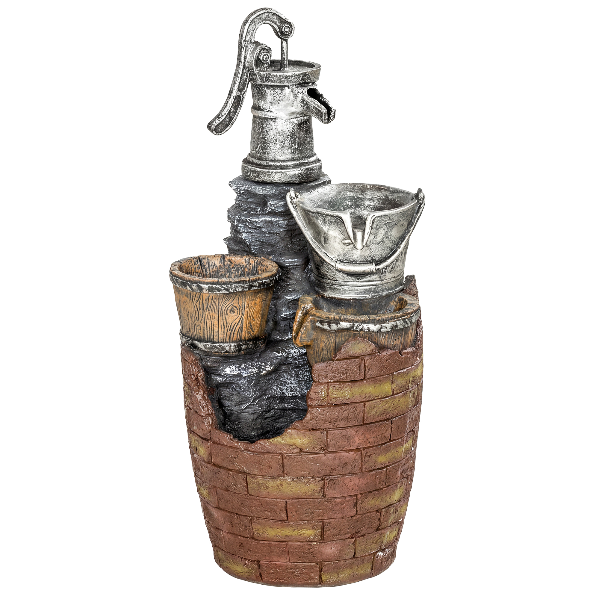 Outsunny Springbrunnen 4-stufig rustikal Gartenbrunnen mit LED Beleuchtung Pflanzkübel Pumpe, Verstellbar Zimmerbrunnen Terrassenbrunnen Wasserspiel Zierbrunnen für Garten Rasen 34 x 31 x 76 cm   Aosom