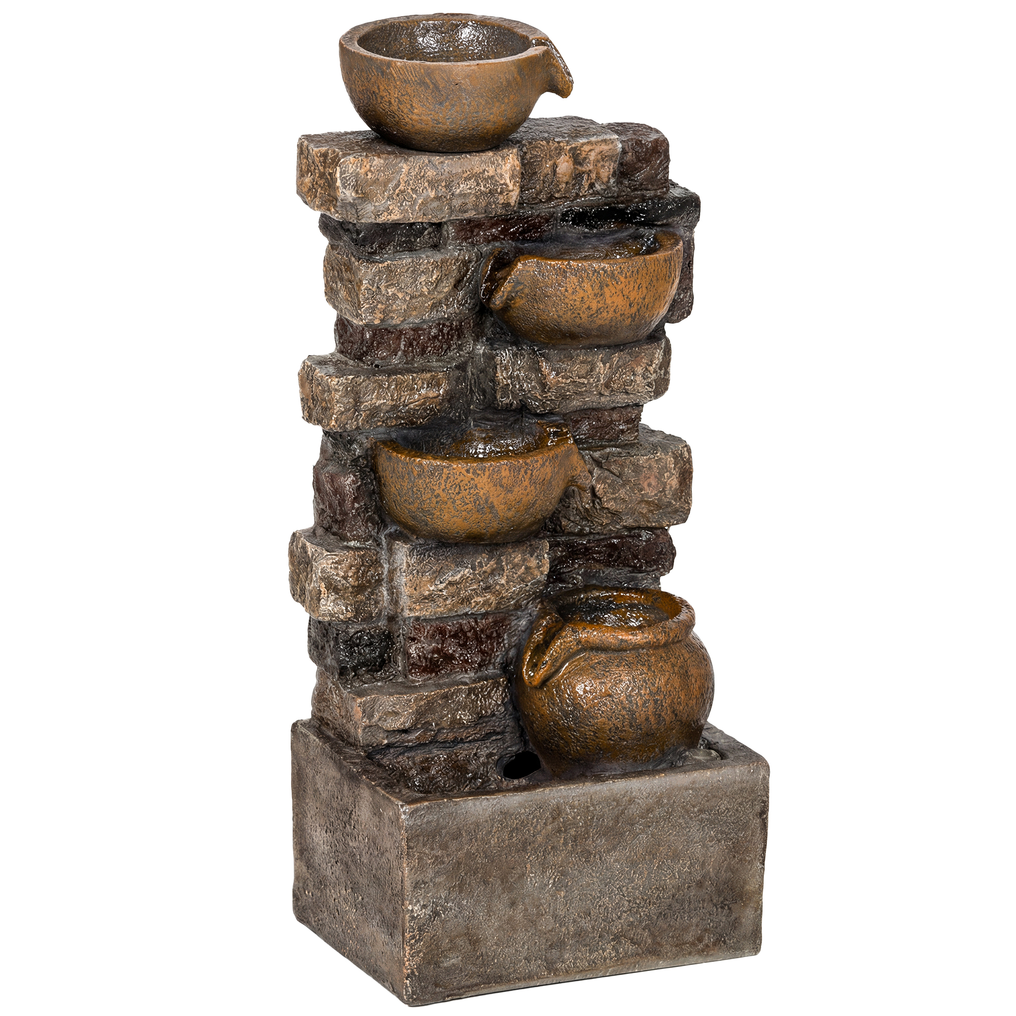 Outsunny Springbrunnen 5-stufig Gartenbrunnen mit LED Beleuchtung Steinoptik Pumpe, Verstellbar Zimmerbrunnen Wasserspiel Zierbrunnen Terrassenbrunnen für Garten Rasen 31 x 25,5 x 72 cm   Aosom