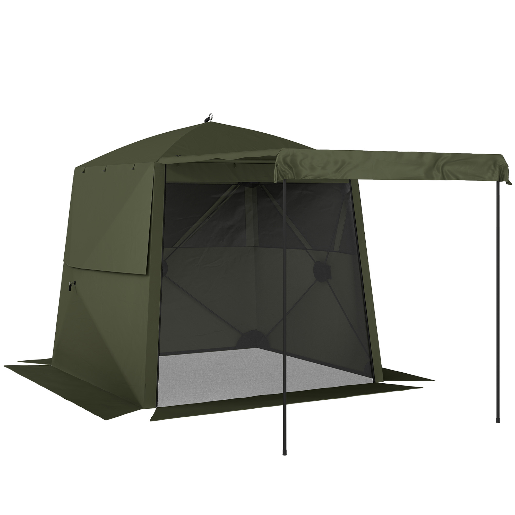 Outsunny Pavillon 2x2m Wasserdicht Stabil Winterfest Pop-up Faltpavillon mit 4 Seitenteilen Netzfenstern Vortür UV 30+ Faltbar Partyzelt GartenzeltGartenpavillon für Camping Garten Festival, Grün   Aosom
