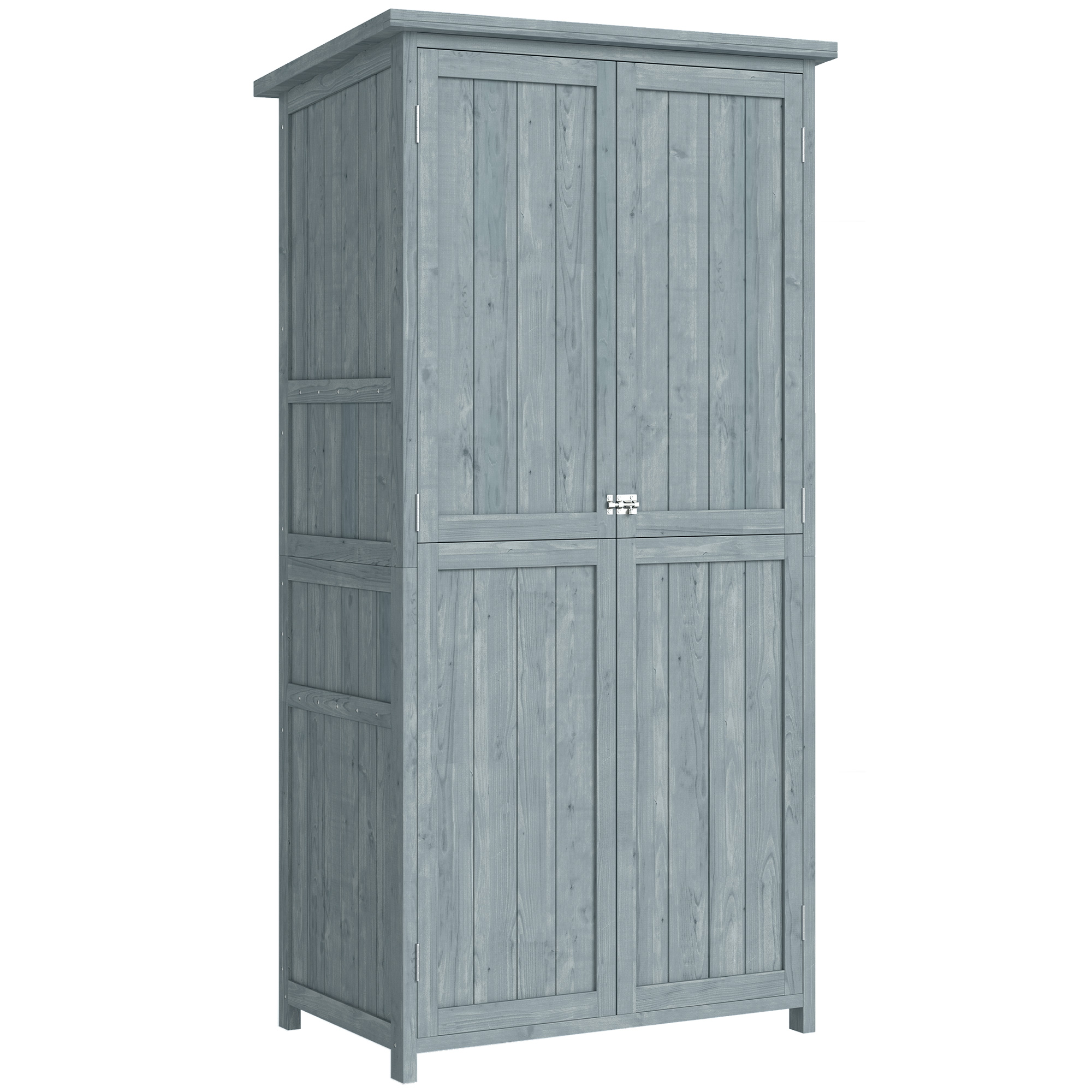 Outsunny Gartenschrank Holz Outdoor wetterfest Geräteschuppen mit Doppeltür, Magnetverschluss, Geräteschrank Aufbewahrungsschrank Mehrzweckschrank für Garten, Terrrasse 85 x 54 x 170 cm Grau   Aosom