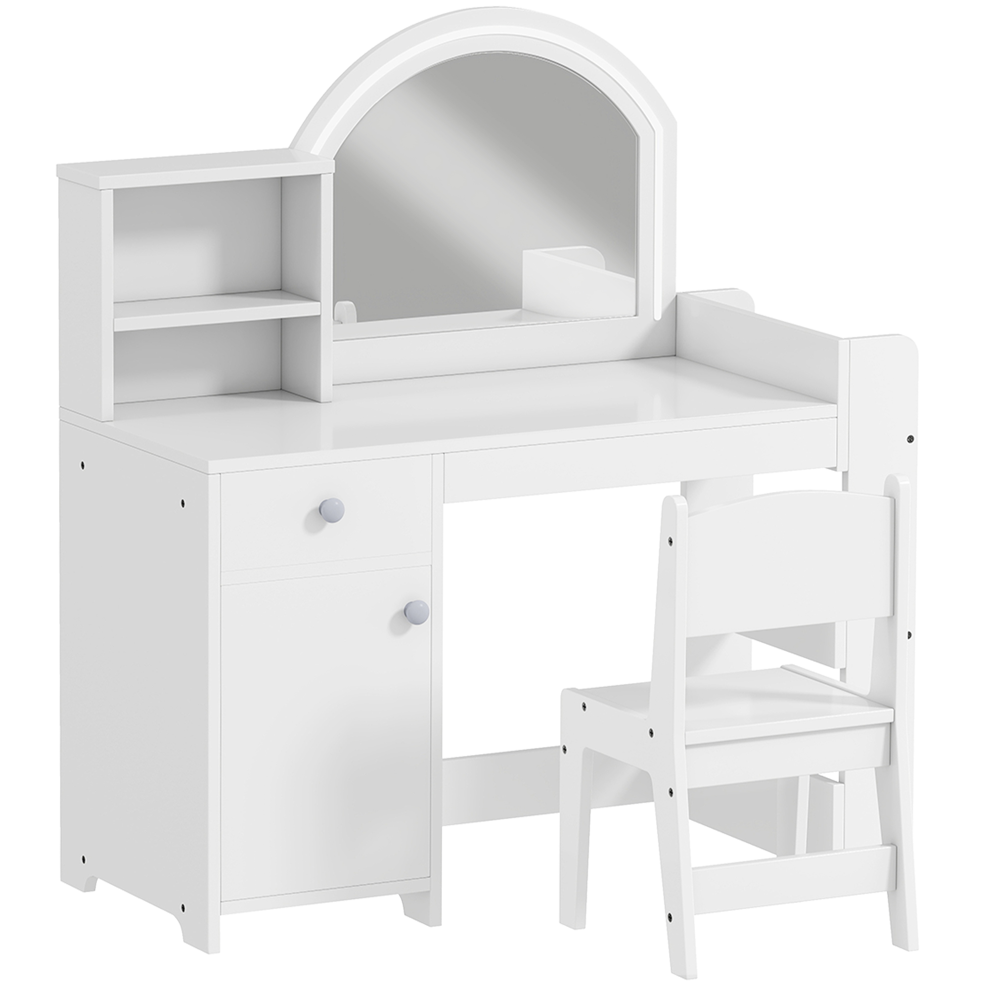 AIYAPLAY Schminktisch für Mädchen, Kinderschminktisch mit Hocker und Spiegel mit LED-Beleuchtung, 1 Schublade, Schrank und 5 Ablagen, für Kinder von 3 bis 8 Jahren, Weiß   Aosom