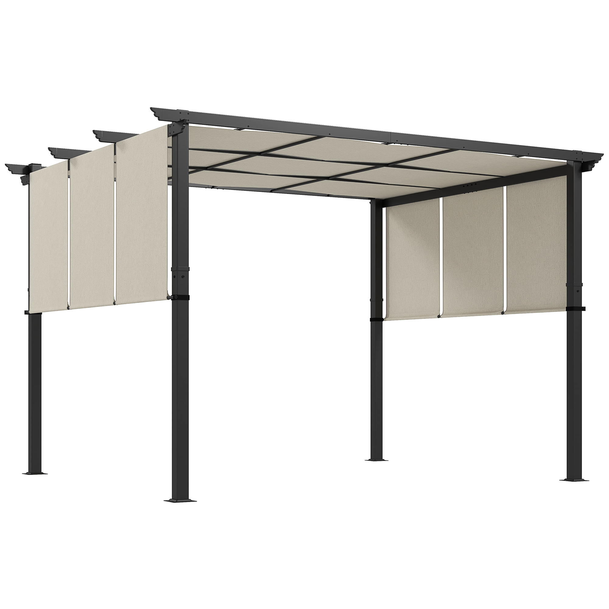 Outsunny Pergola ca. 3,5x3m Garten Pavillon mit verstellbar Dach, Terrassenüberdachung Metall Gartenpavillon Freistehend Sonnenschutz für Terrasse und Garten, Beige   Aosom