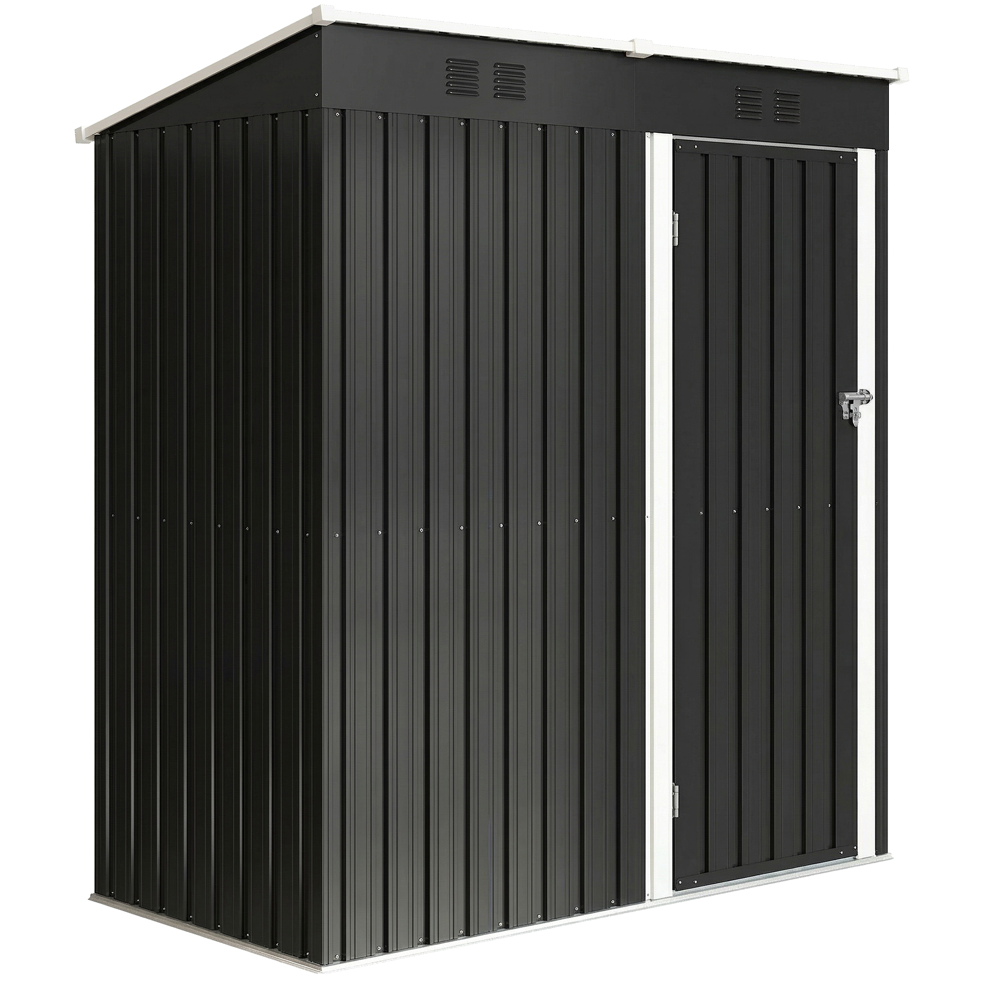 Outsunny Metall Gerätehaus 1,37 m², abschließbar Geräteschuppen mit Pultdach Lüftung Handschuhen, 163 x 90 x 179 cm, wetterfest Gartenhaus Outdoor Schuppen für Garten Terrasse Hinterhof Dunkelgrau   Aosom
