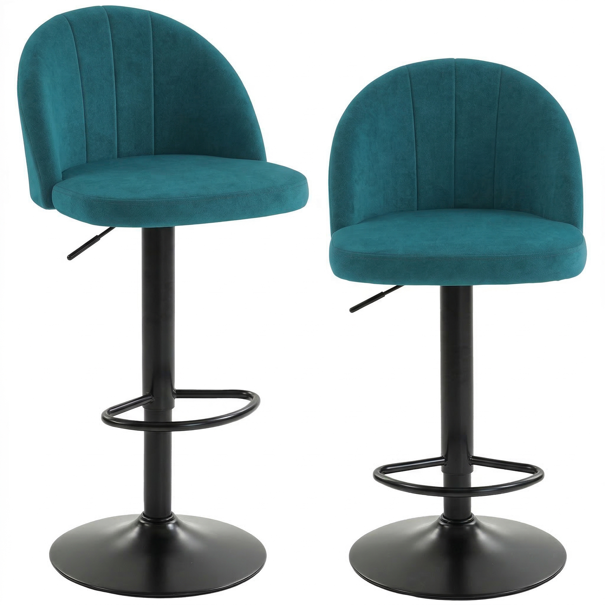 HOMCOM 2er-Set Barhocker aus Samt, höhenverstellbar & 360° drehbar, mit Fußstütze, gepolsterter Sitz und Rückenlehne, Carbonstahl-Basis, Barhocker für Kücheninsel, Blau   Aosom