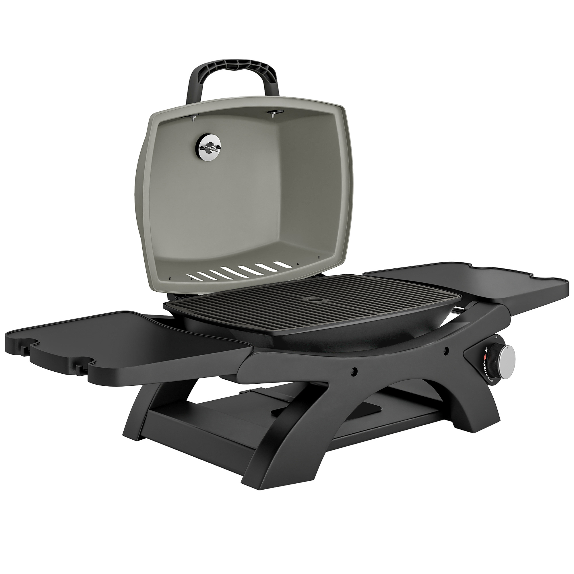 Outsunny Gasgrill 3,3 KW Tragbarer Tischgrill mit 1 Brenner klappbar Seitentischen Gusseisen Grillroste herausnehmbar Fettauffangschale Thermometer Haken, Tischgasgrill BBQ Grill für Garten Balkon   Aosom