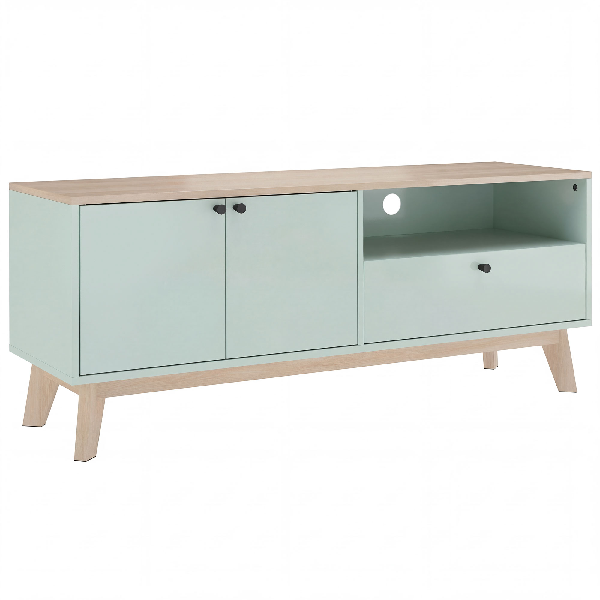 HOMCOM TV-Möbel 120 cm, TV-Bank für Fernseher bis 91,44 cm mit 2 Türen, Schublade, offenem Fach und verstellbarem Regal, moderner Stil, TV-Bank für Wohnzimmer, Schlafzimmer, Hellgrün   Aosom