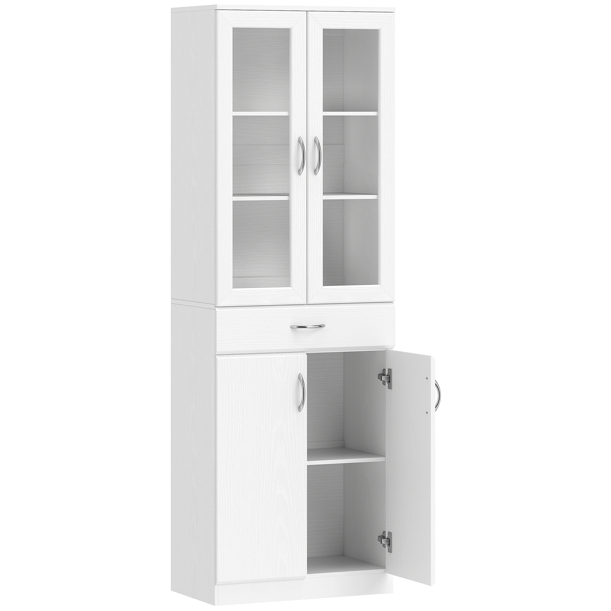 HOMCOM Küchenschrank Buffetschrank mit verstellbar Regal Schublade 2 Schrank Hochschrank mit Glastür Soft-Close-Funktion für Küche, Esszimmer, Wohnzimmer 60 x 35 x 180 cm Weiß   Aosom