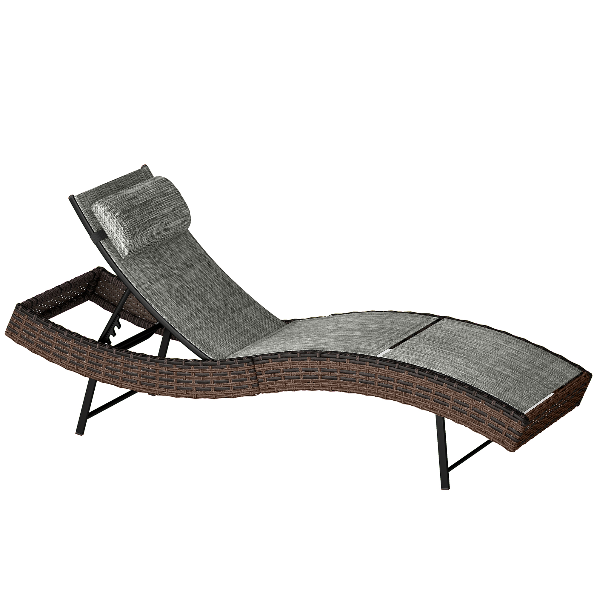 Outsunny S-förmige Garten-Sonnenliege aus Rattan mit Nackenkissen, 5-fach verstellbar, für Terrasse Strand Pool Garten, 60x198x44cm, Braun   Aosom