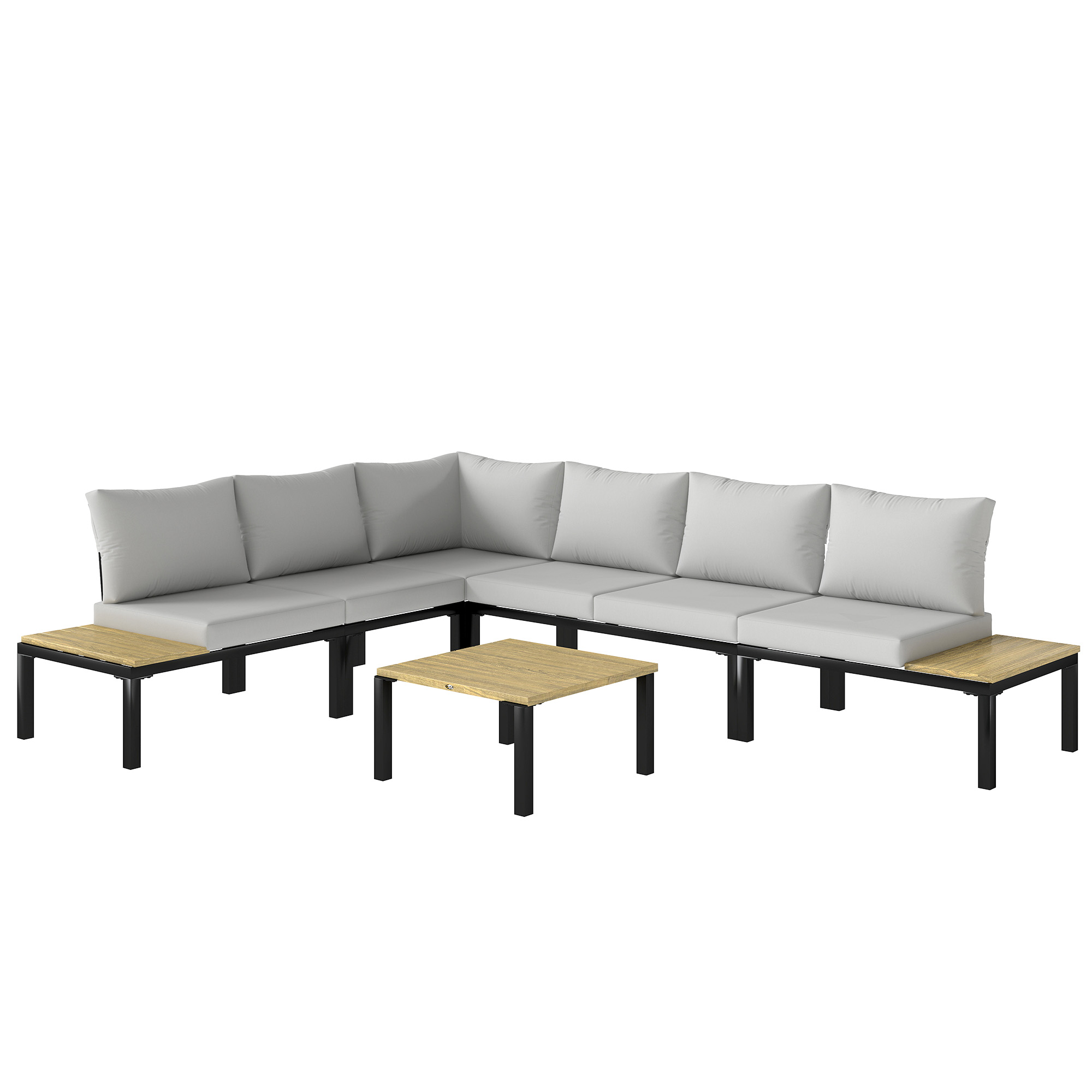Outsunny Modulares Gartenlounge-Set 6-teilig - Außen-Sofa-Set in Schlafsofa umwandelbar - Gartengarnitur mit Couchtisch und Seitentabletts für Terrasse und Patio, Anthrazitgrau   Aosom