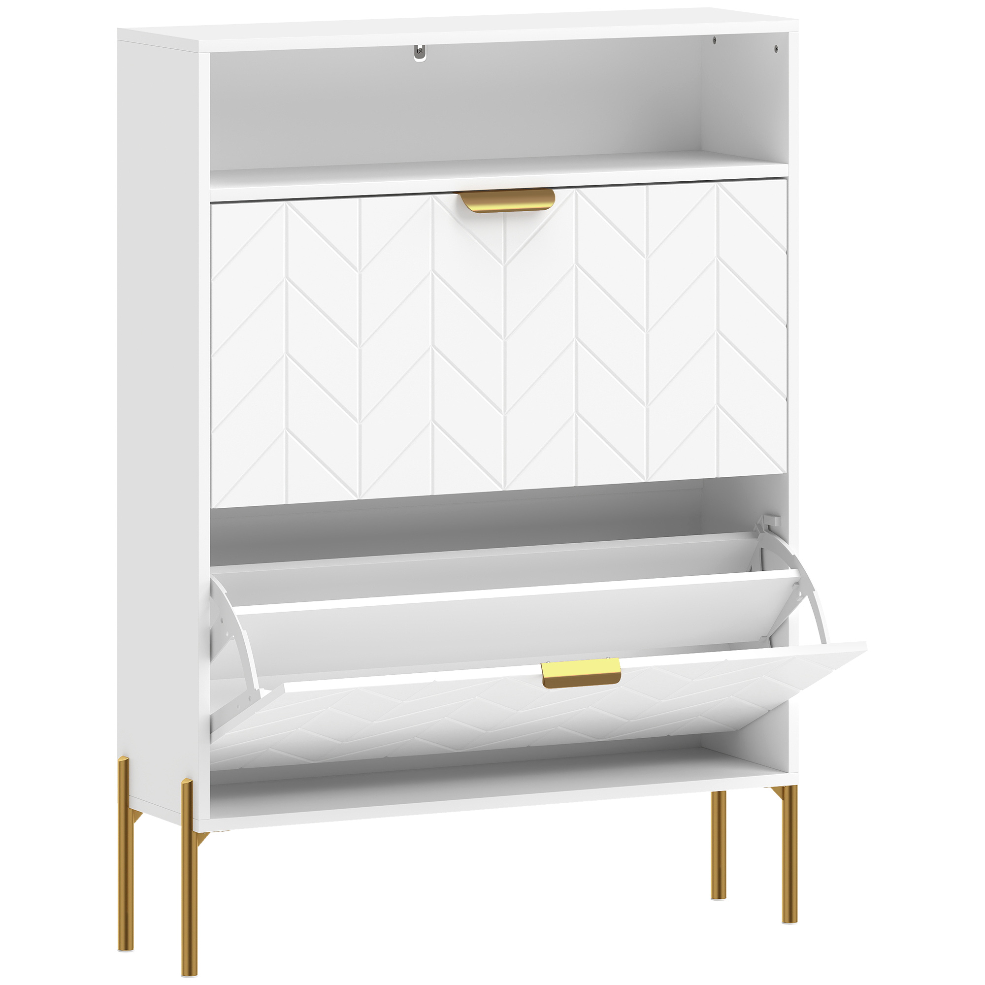 HOMCOM Schuhschrank für 16 Paar, schmaler Schuhschrank mit 2 kippbaren Schubladen, offenes Fach und verstellbare Einlegeböden, moderner Stil, für Flur/Eingang, 80 x 23,7 x 110 cm, weiß   Aosom