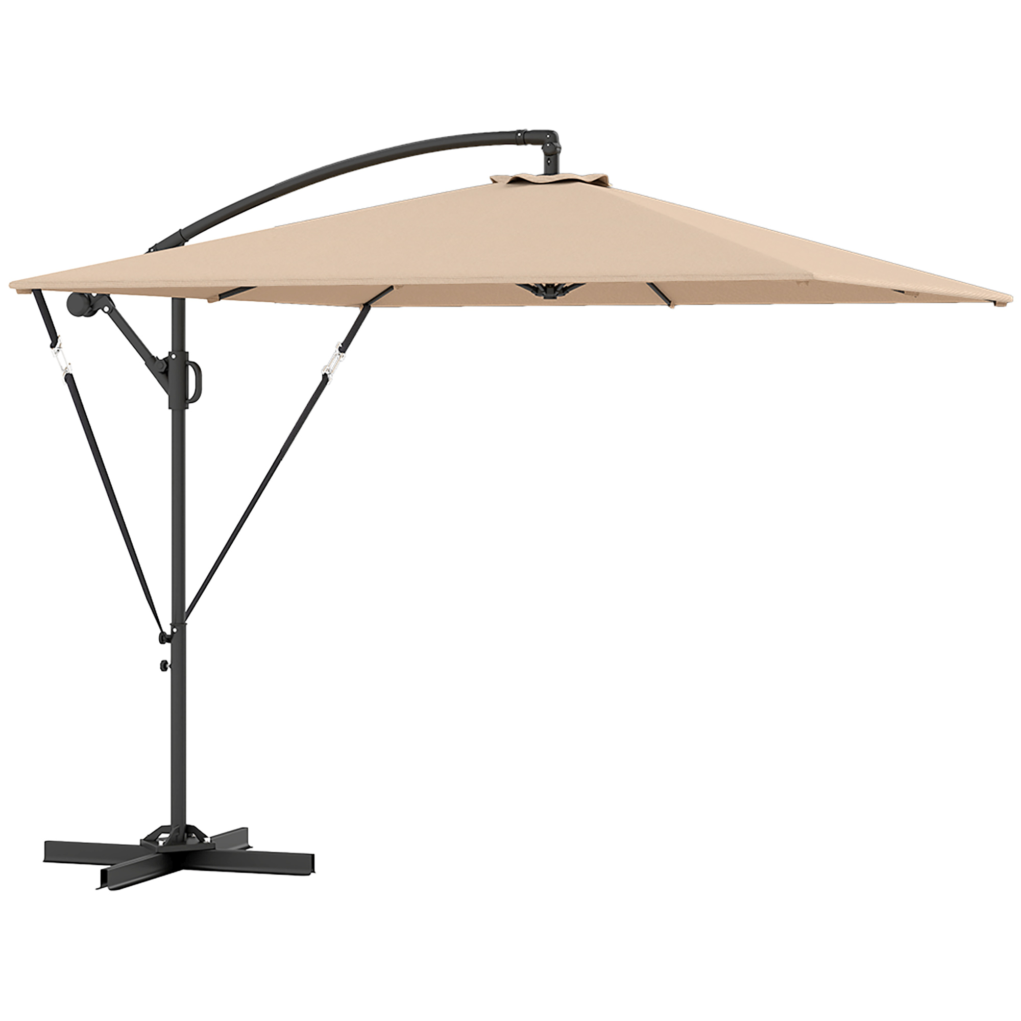 Outsunny Ampelschirm Ø260 cm Sonnenschirm mit UV-Schutz 50+ wasserabweisend Kurbelschirm mit Ständer, Abdeckung, Kurbel, Windsicherung, Marktschirm kippbar Gartenschirm für Balkon Terrasse Khaki   Aosom