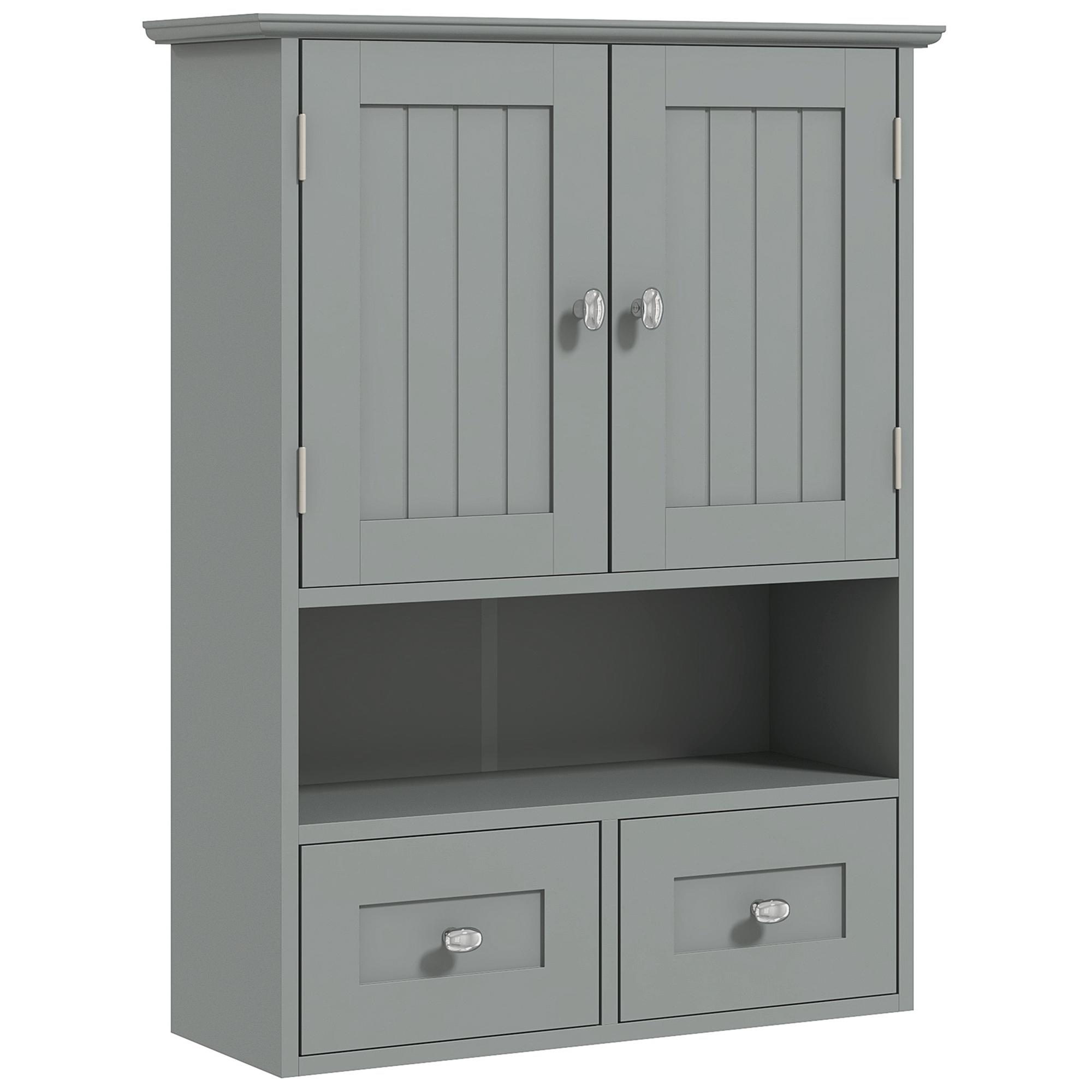 kleankin Badezimmer-Wandschrank, Toilettenschrank, mit Doppeltüren, offenem Fach, 2 Schubladen zur Aufbewahrung, 50,8l x 17,8P x 66H cm, grau   Aosom