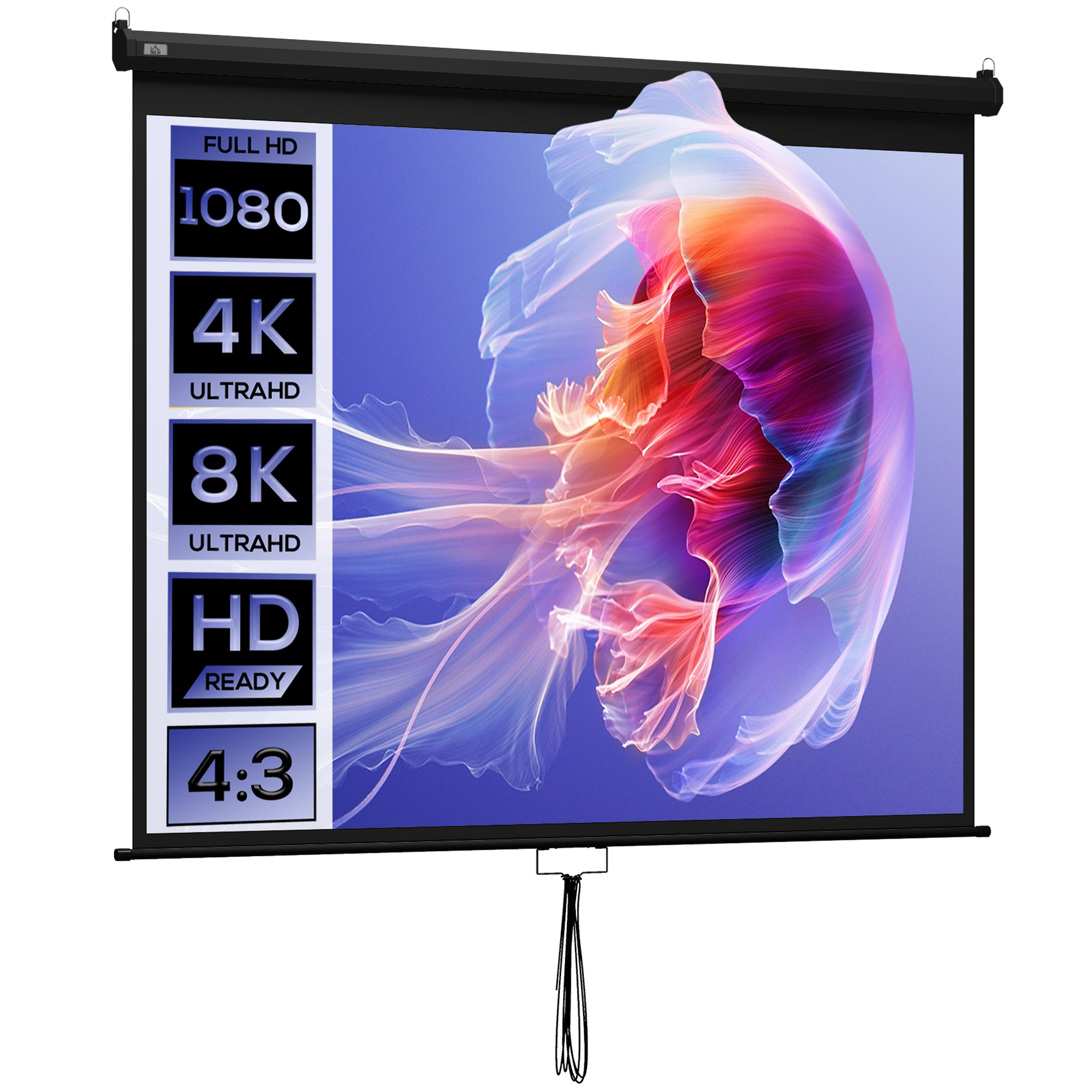 HOMCOM Projektionsleinwand 304,8 cm 4:3 HD 4K, Leinwand für Beamer mit Metallgehäuse, manuell höhenverstellbare Leinwand, für Heimkino, Büro, Reisen, Schwarz   Aosom