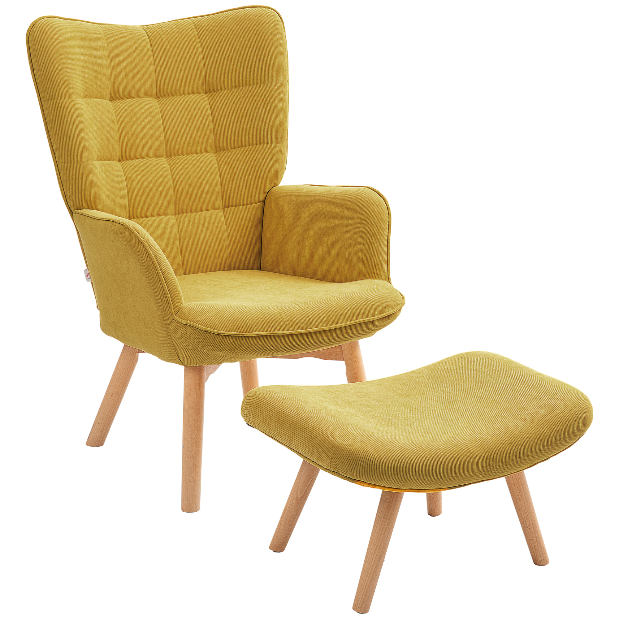 HOMCOM Sessel mit Hocker Skandinavisch, Belastbarkeit 150 kg, moderner Sessel mit Hocker, Armlehnstuhl mit Holzbeine, Gelb Aosom.de