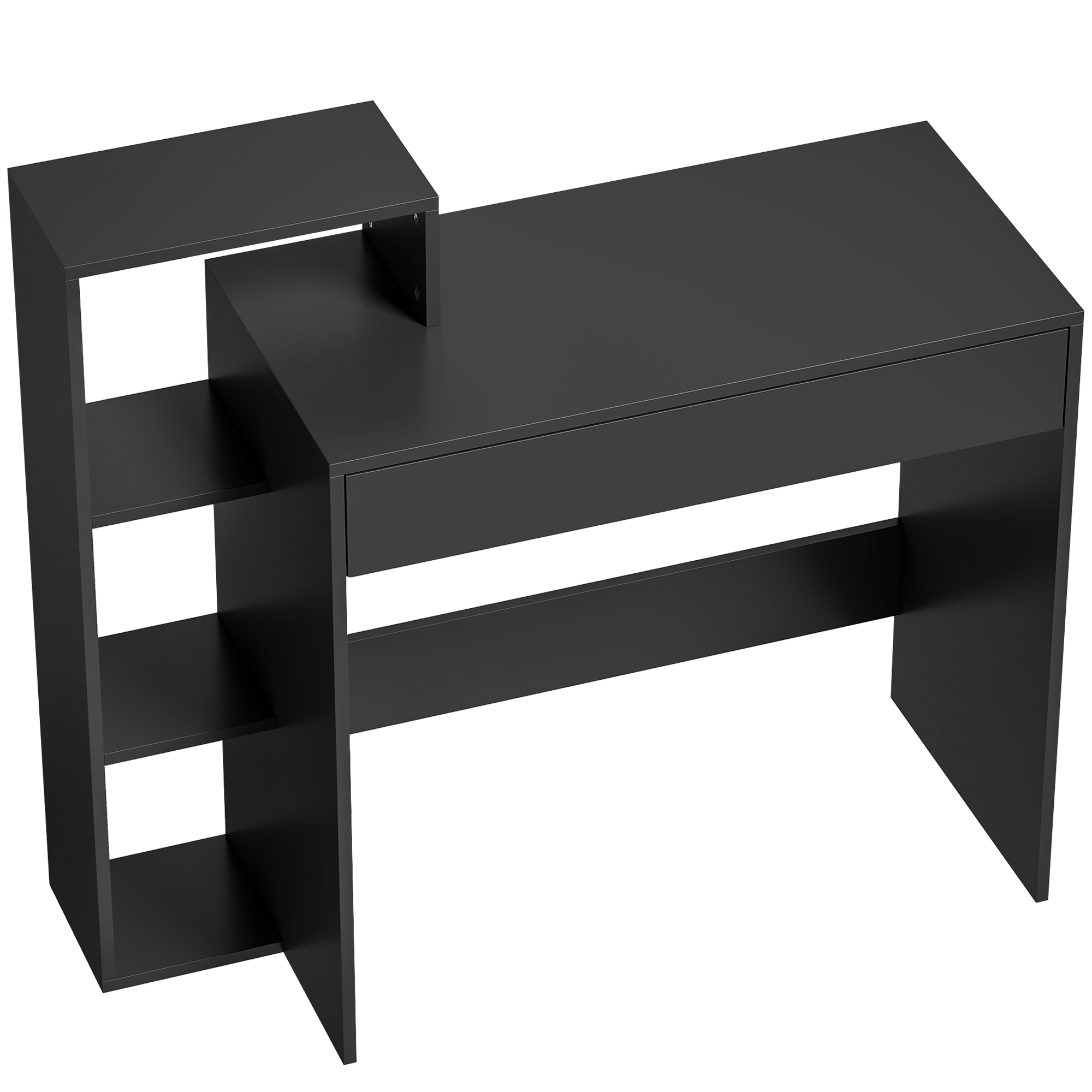 HOMCOM Schreibtisch mit Stauraum, Computertisch mit 3 Regalfächern und Schublade, Arbeitsplatz, Schreibtisch fürs Homeoffice, 100 x 40 x 90 cm, schwarz   Aosom