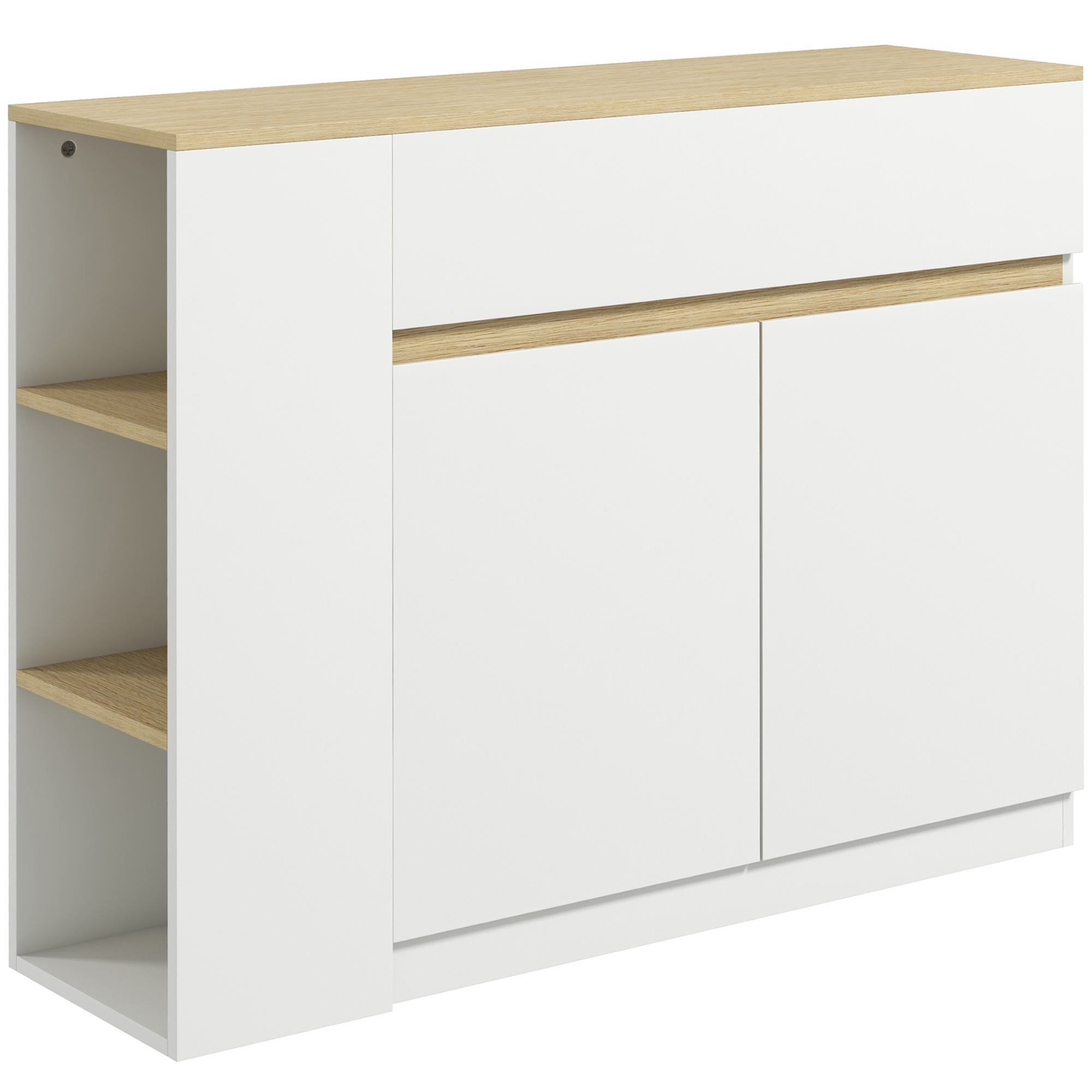 HOMCOM Sideboard, Küchenschrank mit Schublade, 3-Stufigem Regal, Aufbewahrungsschrank mit Kippschutz, Wohnzimmerschrank für Küche, Weiß, 110 x 29,5 x 82 cm   Aosom