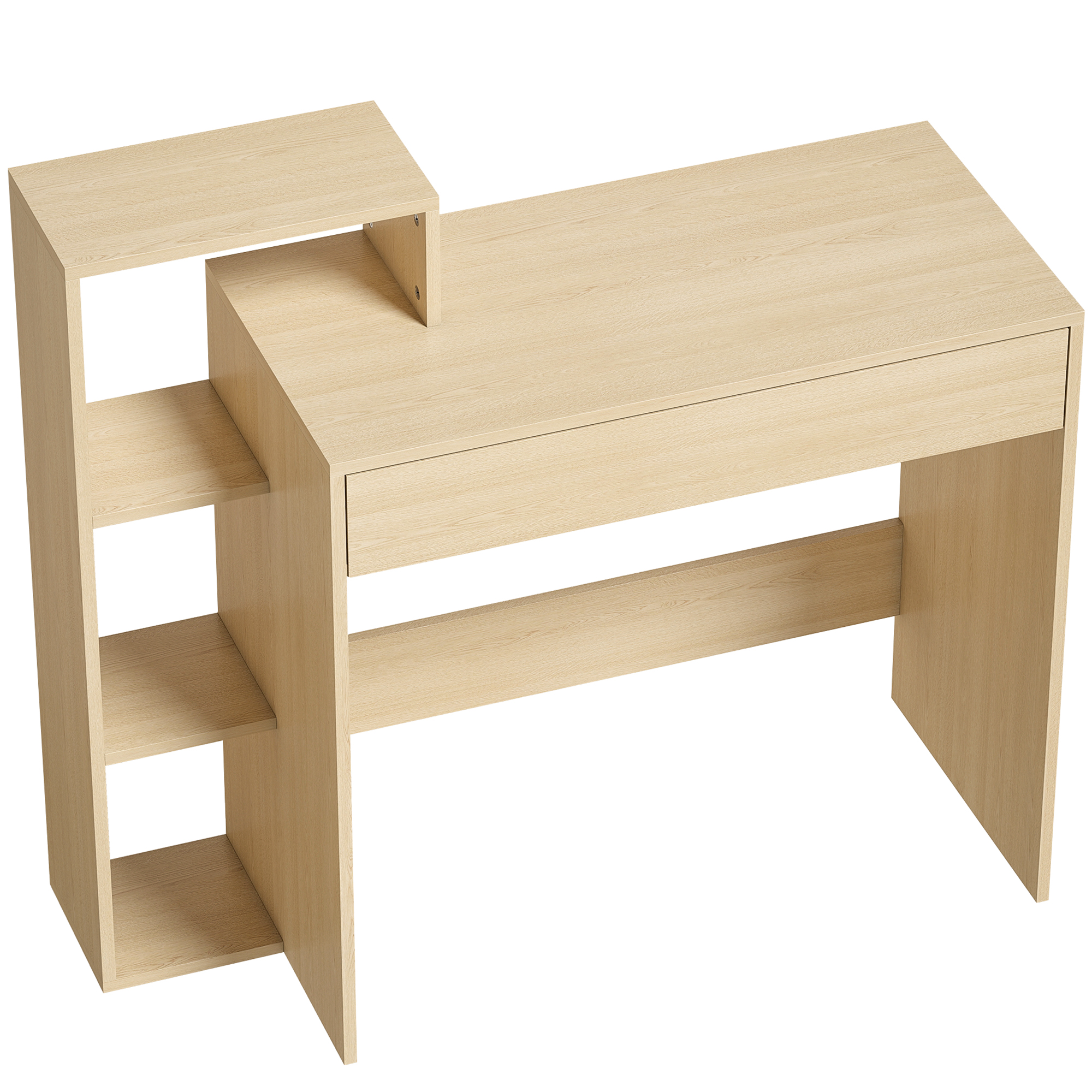 HOMCOM Schreibtisch mit Stauraum – Computertisch mit 3 Regalböden und Schublade, Arbeitsplatz für Homeoffice/Wohnzimmer, 100 x 40 x 90 cm, Naturholz   Aosom