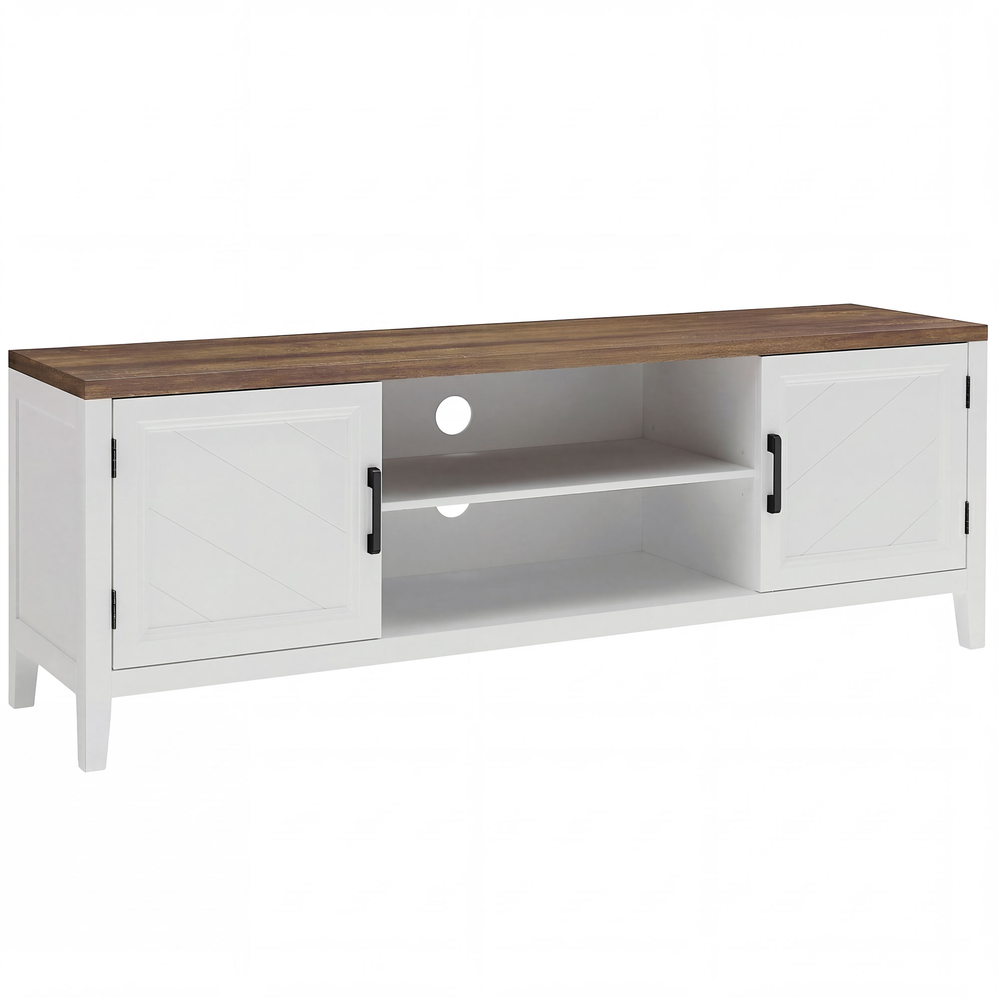 HOMCOM TV-Möbel 140 cm, TV-Schrank für Fernseher bis 106,7 cm mit 2 Türen, 2 offenen Fächern, rustikaler Stil, TV-Bank für Wohnzimmer, Schlafzimmer, weiß und braun   Aosom