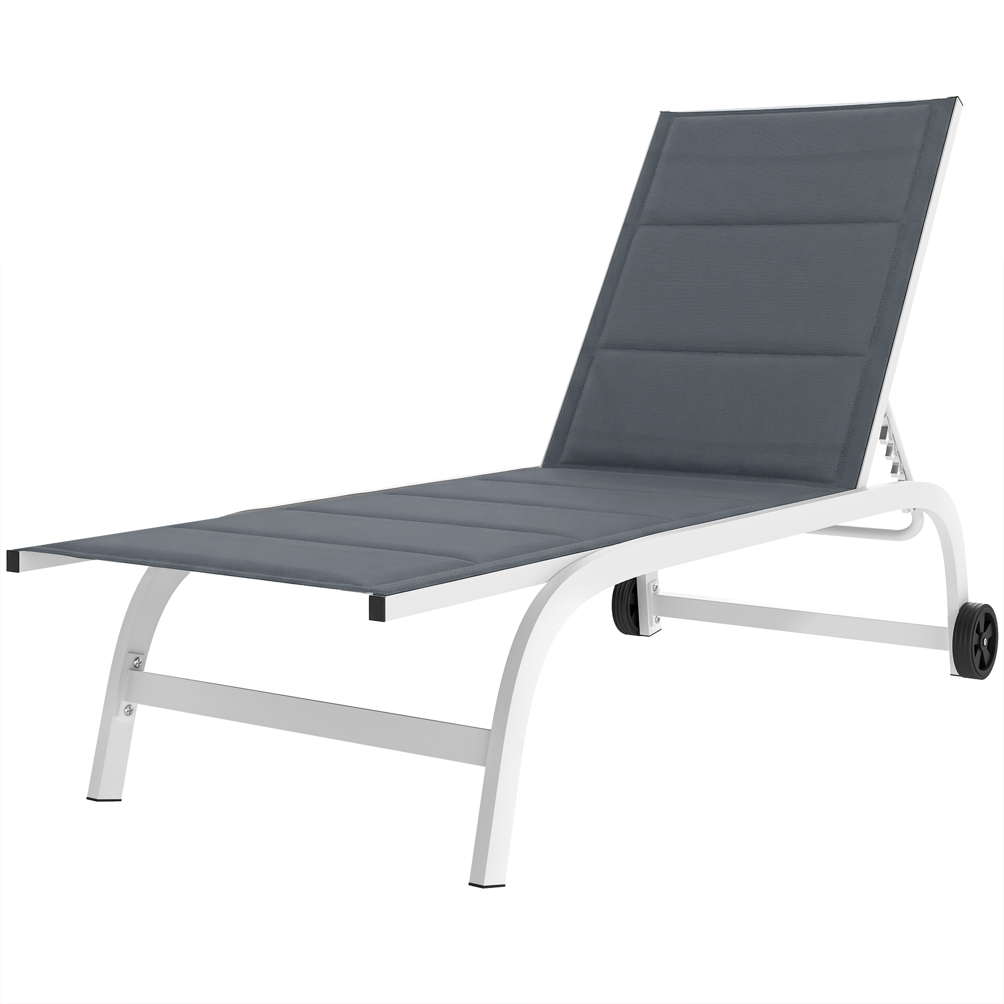 Outsunny Sonnenliege für Garten mit Rollen, 6-fach verstellbare Rückenlehne, Gartenliege aus Texteline mit Aluminiumrahmen, für Pool & Terrasse, Dunkelgrau und Weiß Aosom