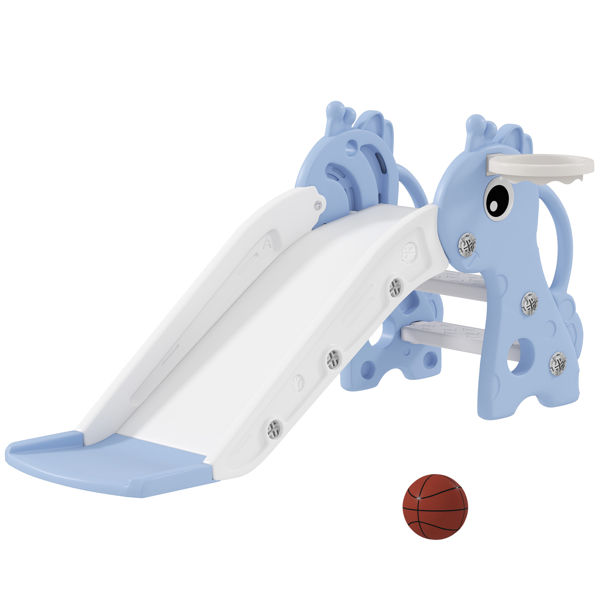 AIYAPLAY Kinderrutsche, 3 in 1, Kleinkinderrutsche mit Basketballkorb, Rutsche mit Basketball für Kinder 1 bis 3 Jahre, Indoor, Blau 106 x 51,5 x 52 cm Aosom