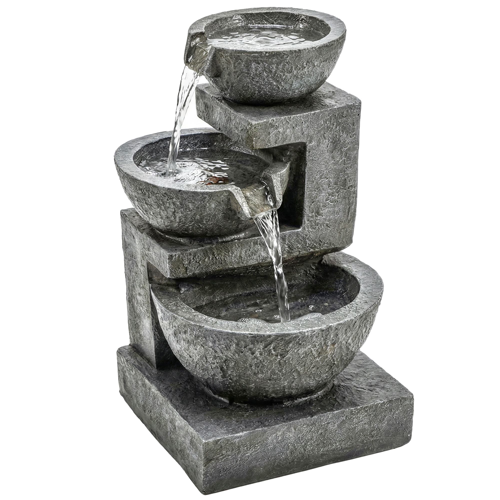 Outsunny Springbrunnen 3-stufig Gartenbrunnen mit LED Beleuchtung Pumpe Steinoptik, Verstellbar Zimmerbrunnen Wasserspiel Zierbrunnen Terrassenbrunnen für Garten Rasen 40 x 37 x 61 cm   Aosom