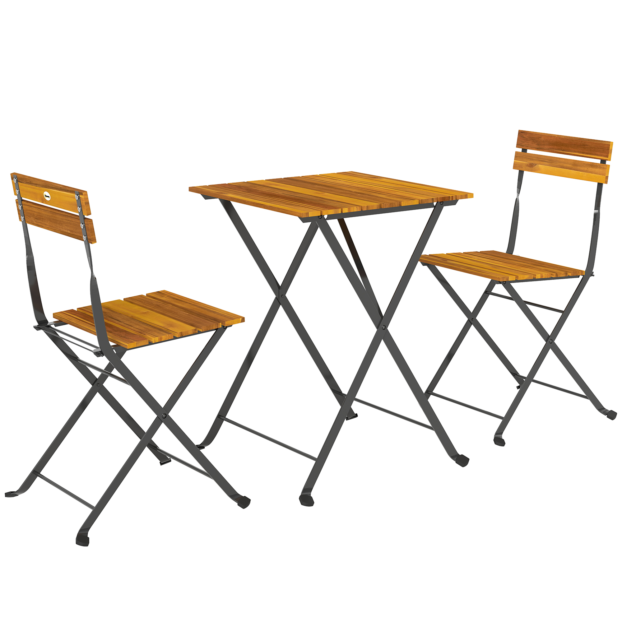 Outsunny Sitzgruppe 3 tlg. Essgruppe für 2 Personen klappbarer Esstisch mit 2 klappbare Stühle, Bistroset Esszimmergruppe Küchentisch-Set mit Stahlgestell Balkonmöbel für Terrasse, Balkon Teak   Aosom