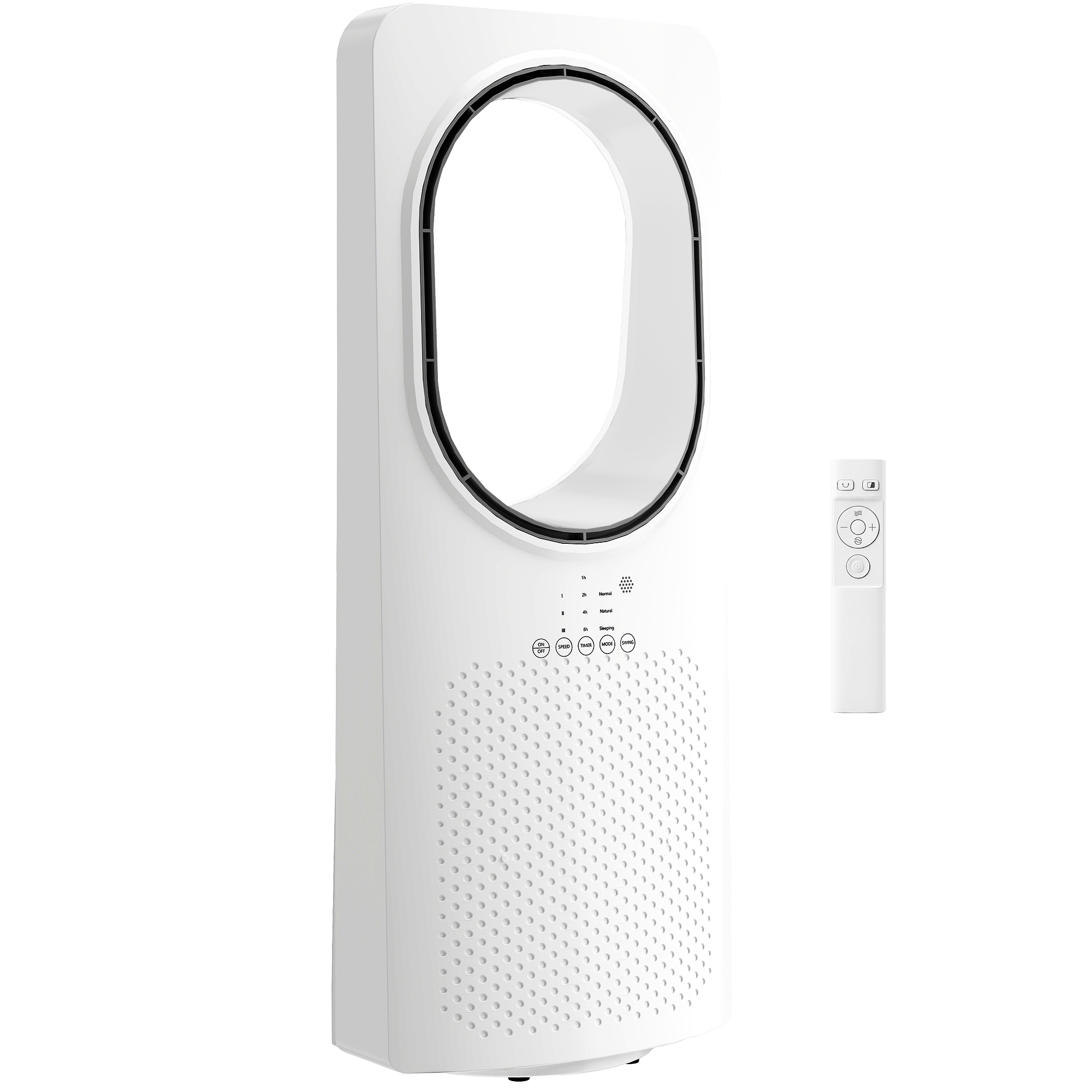 HOMCOM Bladeless Turmventilator für Schlafzimmer, 36 dB Standventilator mit 45° Oszillation, 3 Geschwindigkeiten, 3 Modi, 15-Stunden-Timer, Fernbedienung, Weiß Aosom