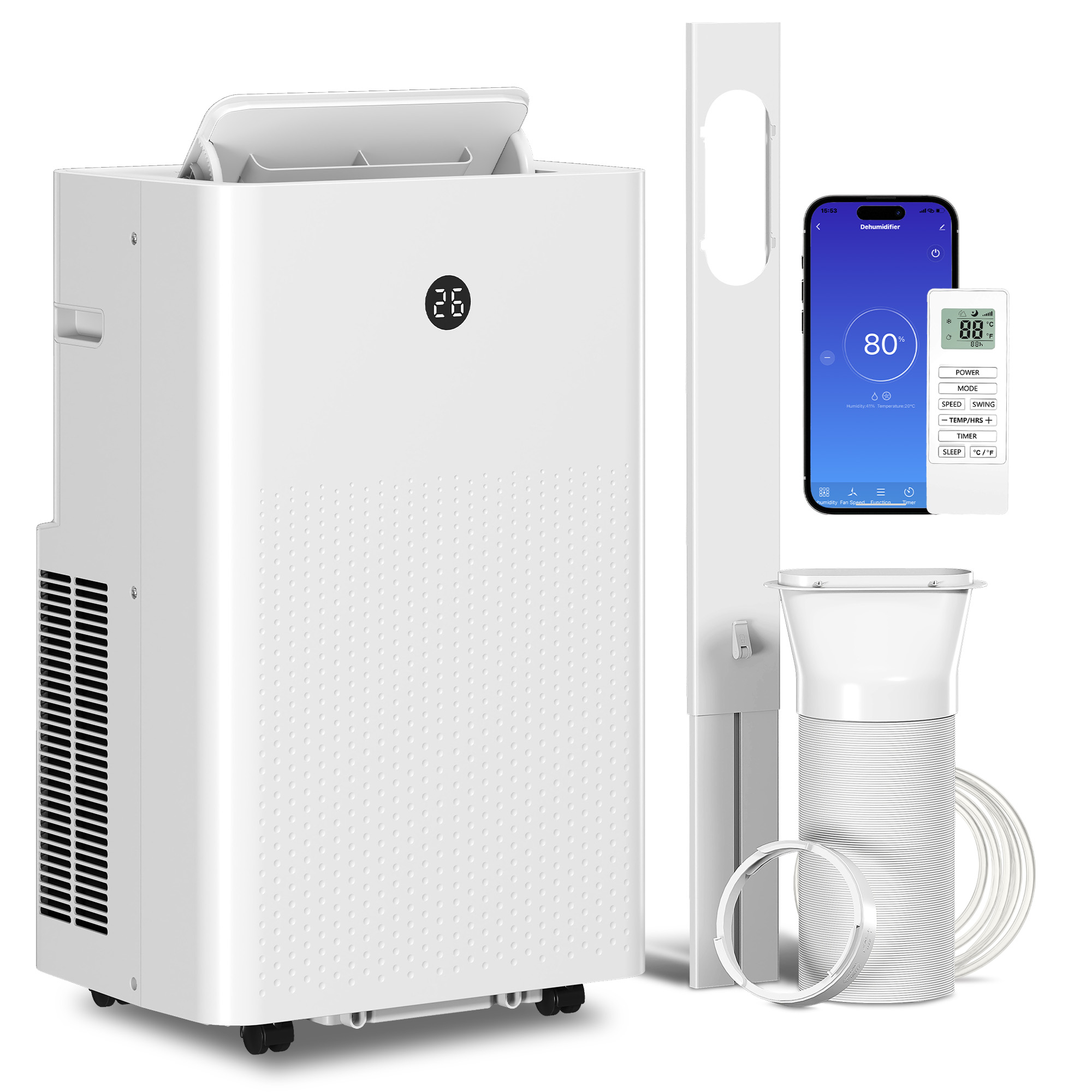 HOMCOM Mobiles Klimagerät mit Abluftschlauch 12.000 BTU 3,5 kW, 4-in-1 Mobile Klimaanlage mit Entfeuchten, Kühlen, Ventilieren, Schlafmodus, WiFi, Sprachfernbedienung, Timer, für Räume bis 35㎡   Aosom